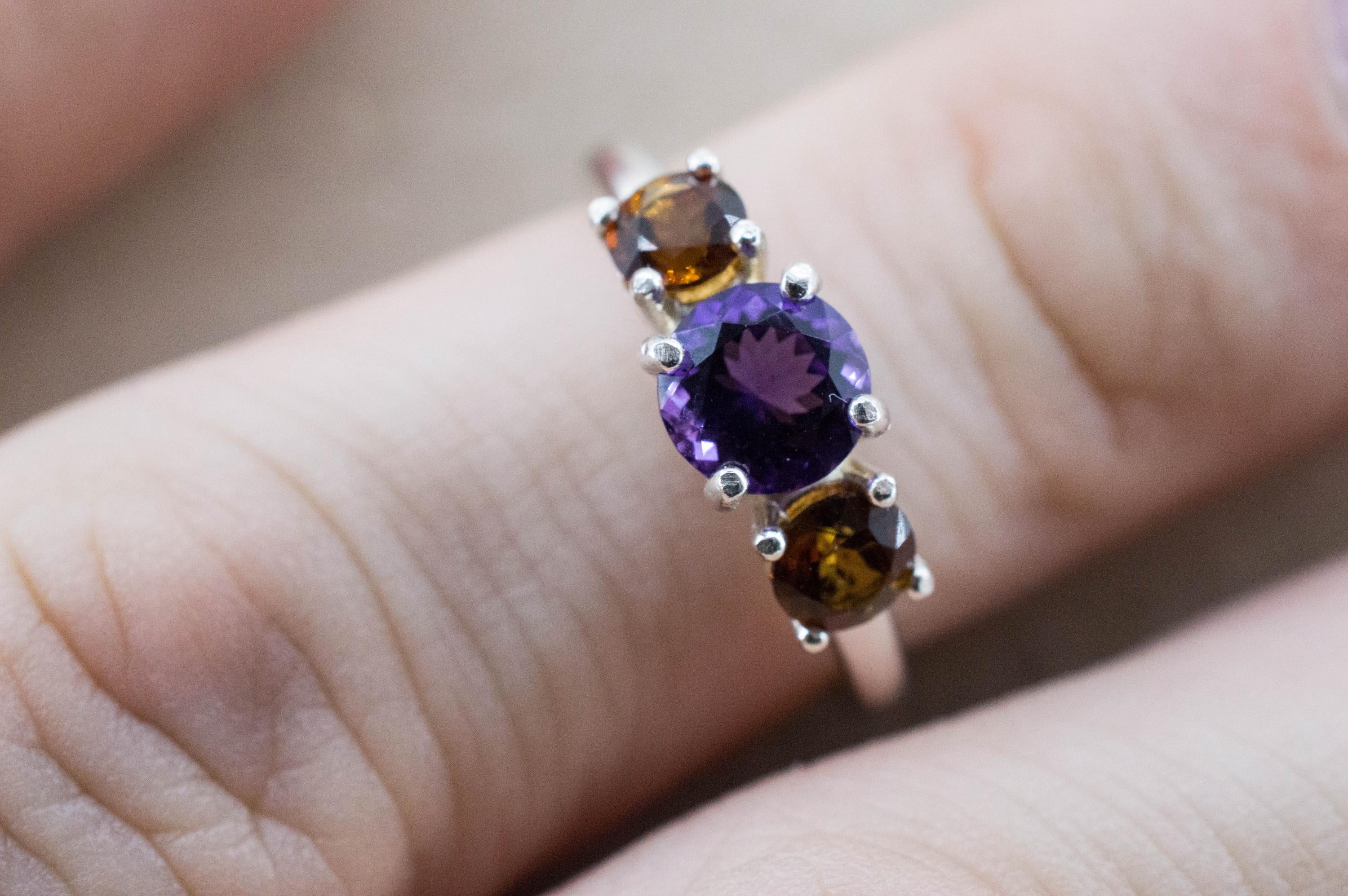 Amethyst Ring; Natural Untreated Uruguay Amethyst and Tanzania Tourmaline - Mark Oliver Gems
