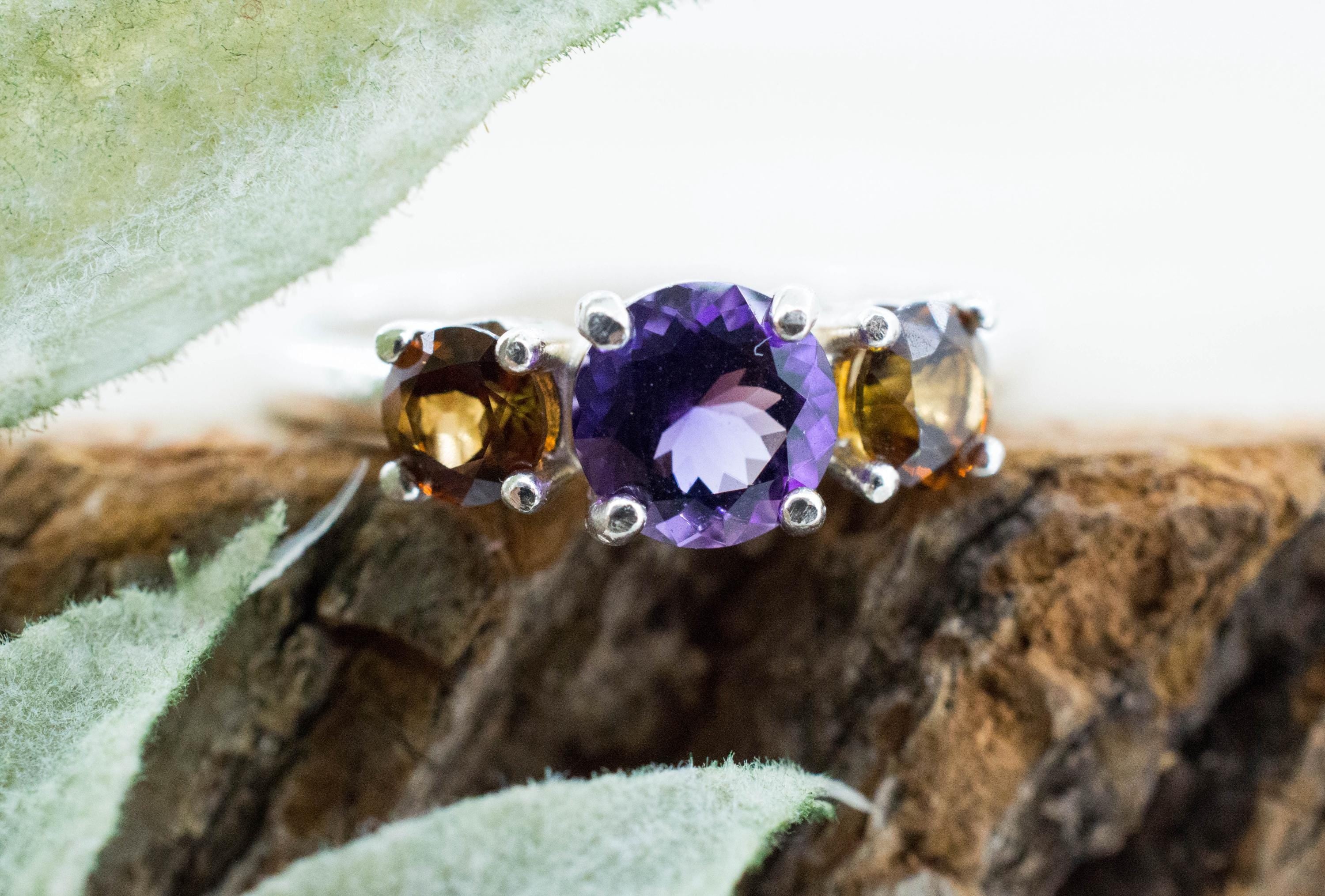 Amethyst Ring; Natural Untreated Uruguay Amethyst and Tanzania Tourmaline - Mark Oliver Gems
