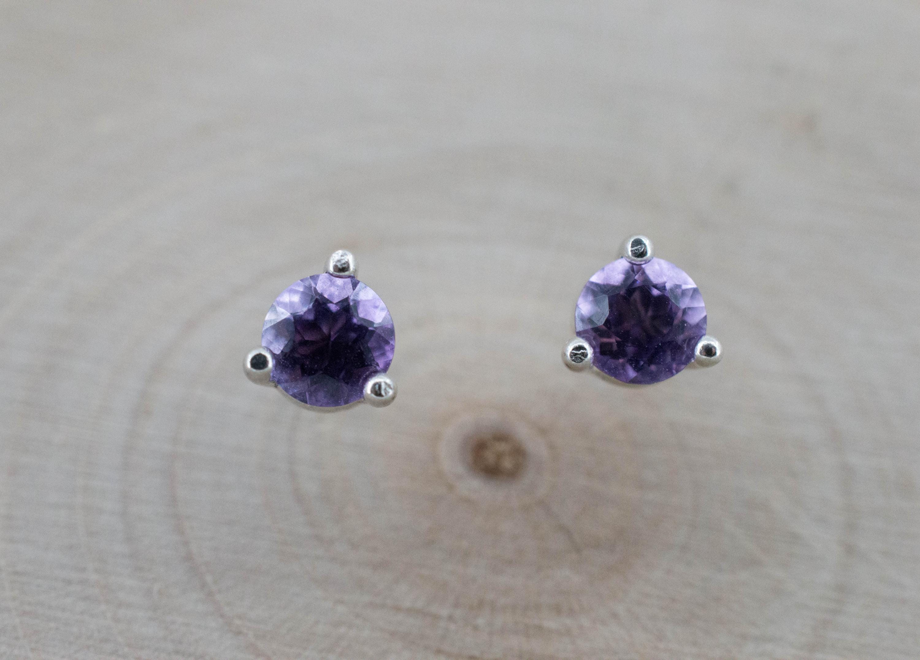 Amethyst Earrings, Natural Untreated Brazilian Amethyst; 0.460cts - Mark Oliver Gems