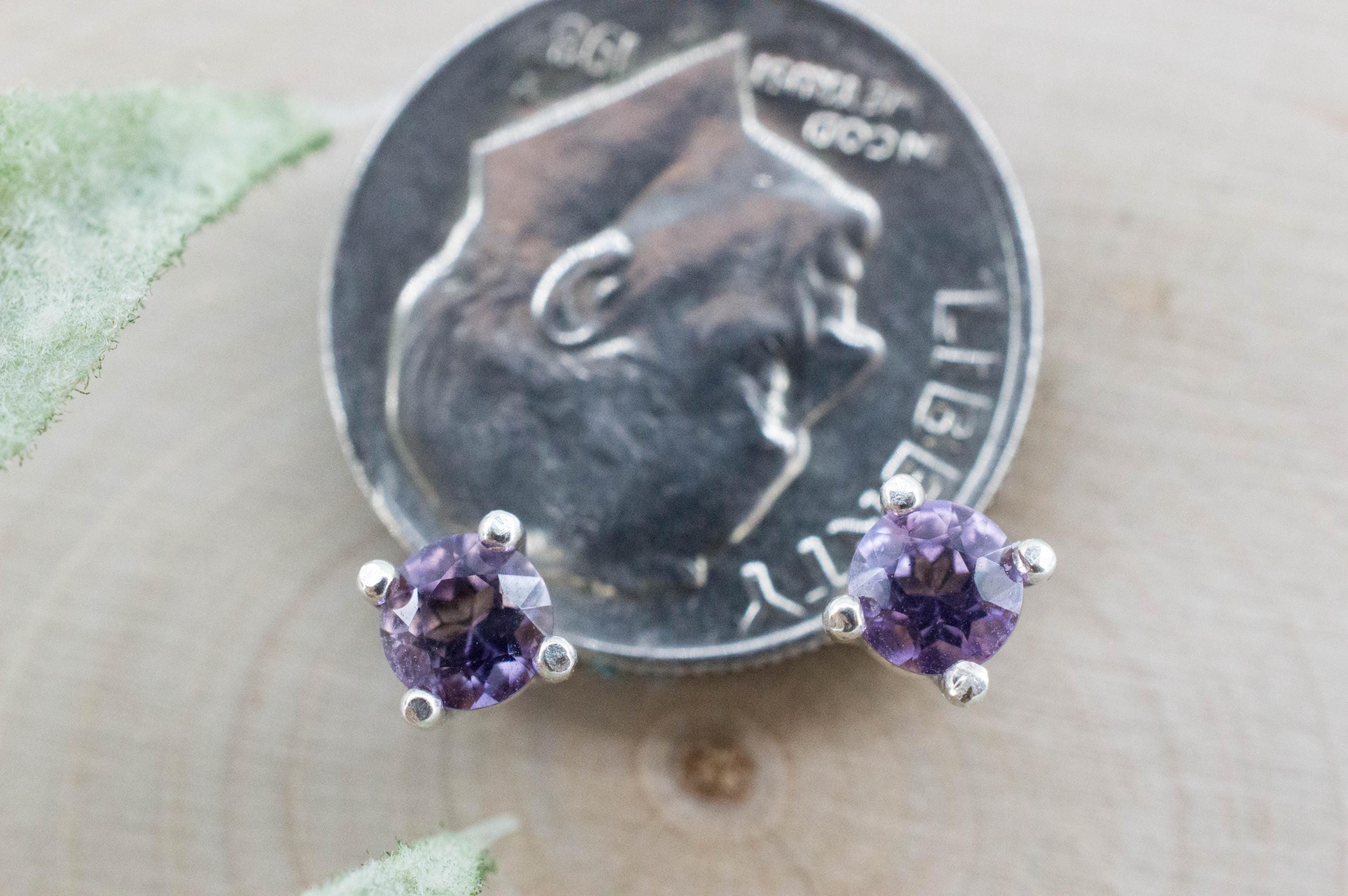 Amethyst Earrings, Natural Untreated Brazilian Amethyst; 0.445cts - Mark Oliver Gems