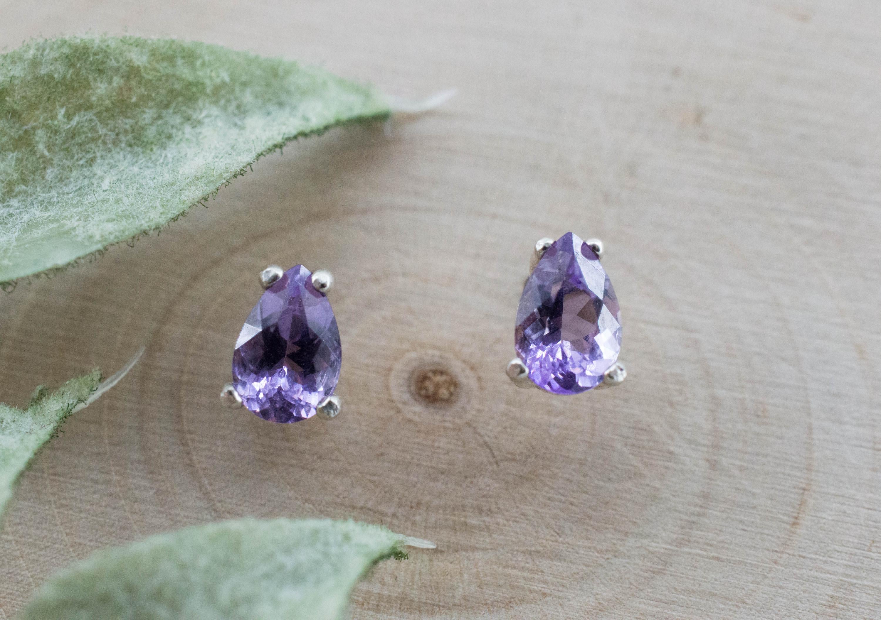 Amethyst Earrings, Natural Untreated Brazilian Amethyst; 0.785cts - Mark Oliver Gems