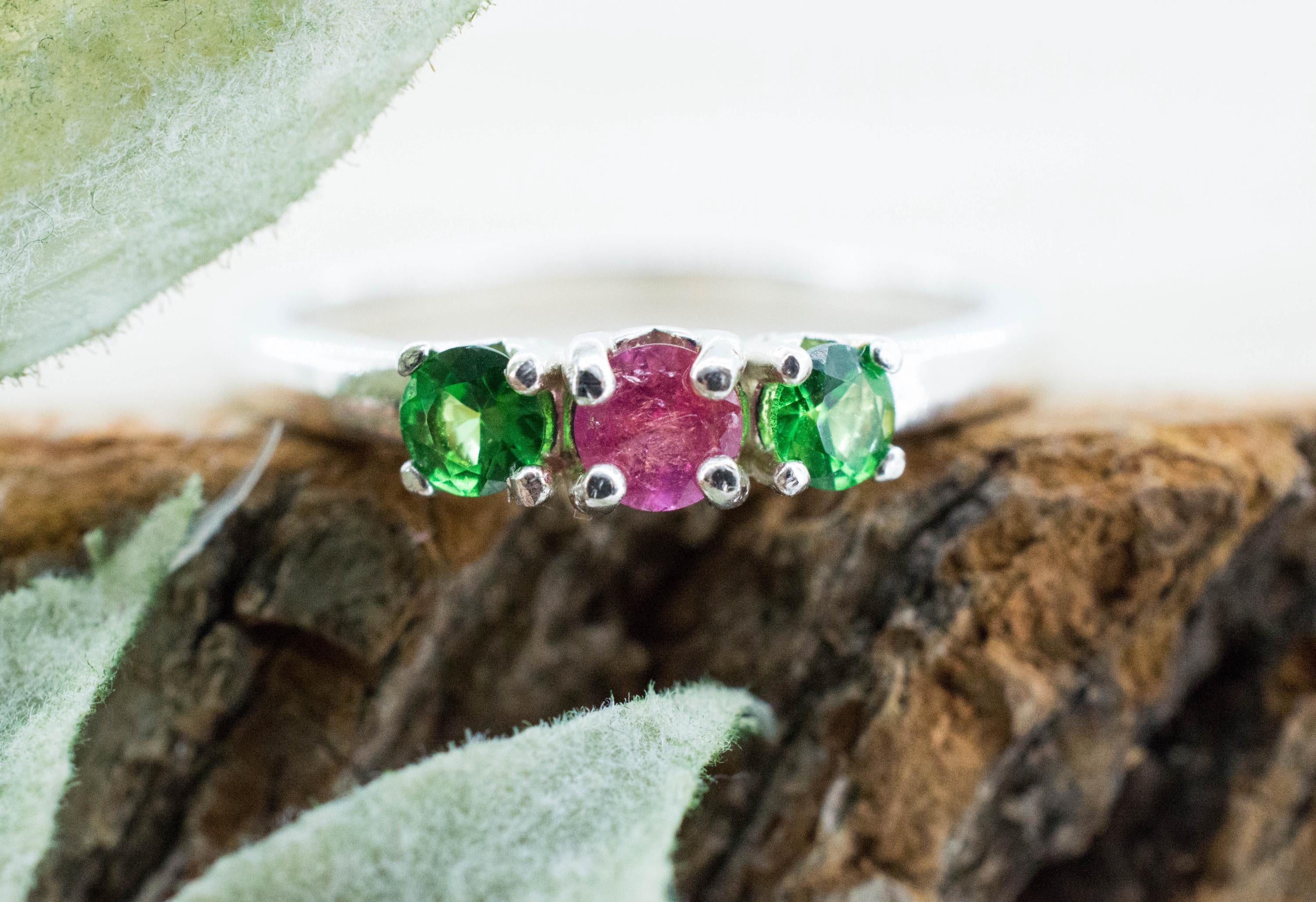 Pezzottaite Ring, Natural Untreated Madagascar Pezzottaite and Kenya Tsavorite - Mark Oliver Gems
