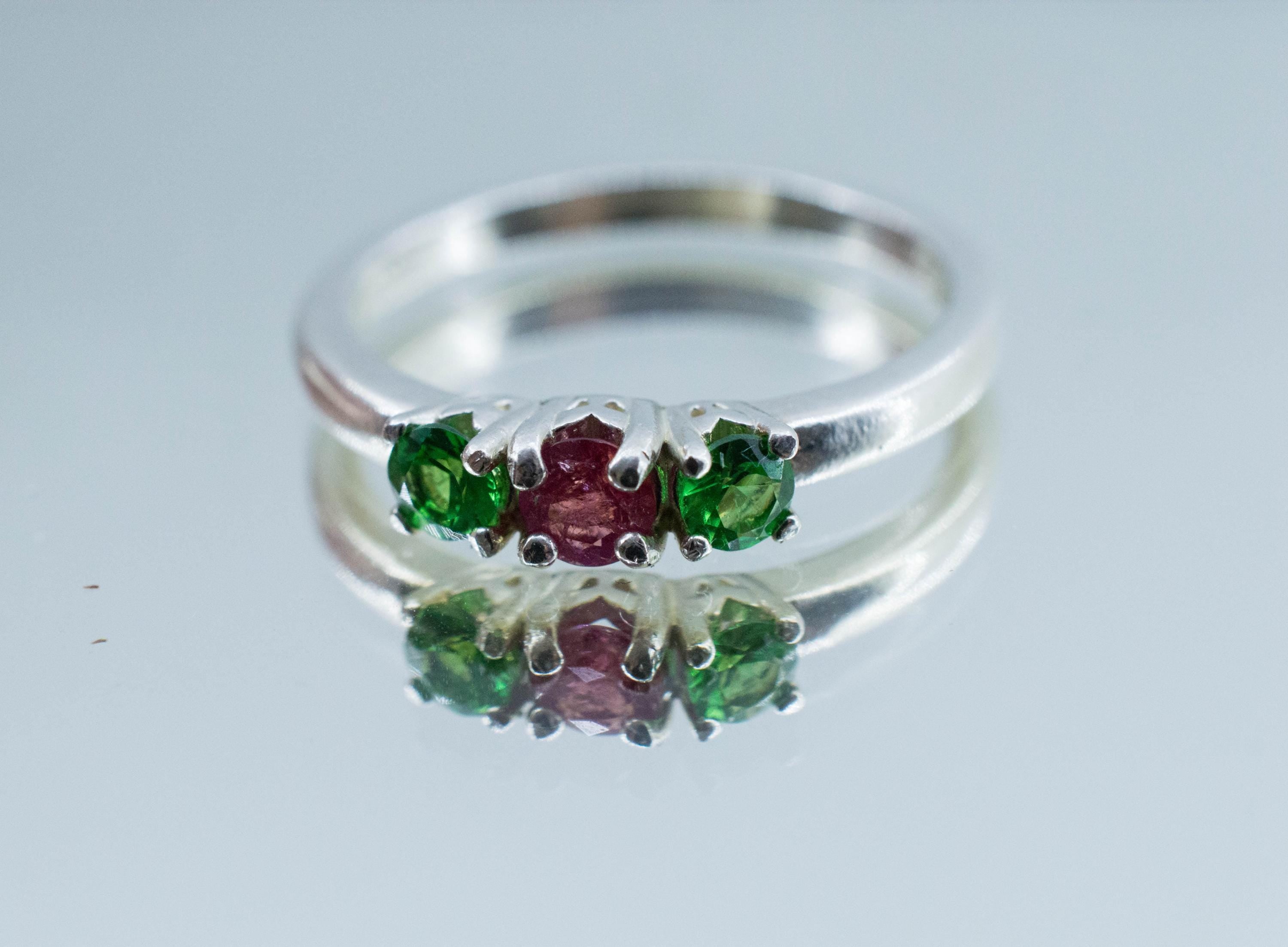 Pezzottaite Ring, Natural Untreated Madagascar Pezzottaite and Kenya Tsavorite - Mark Oliver Gems