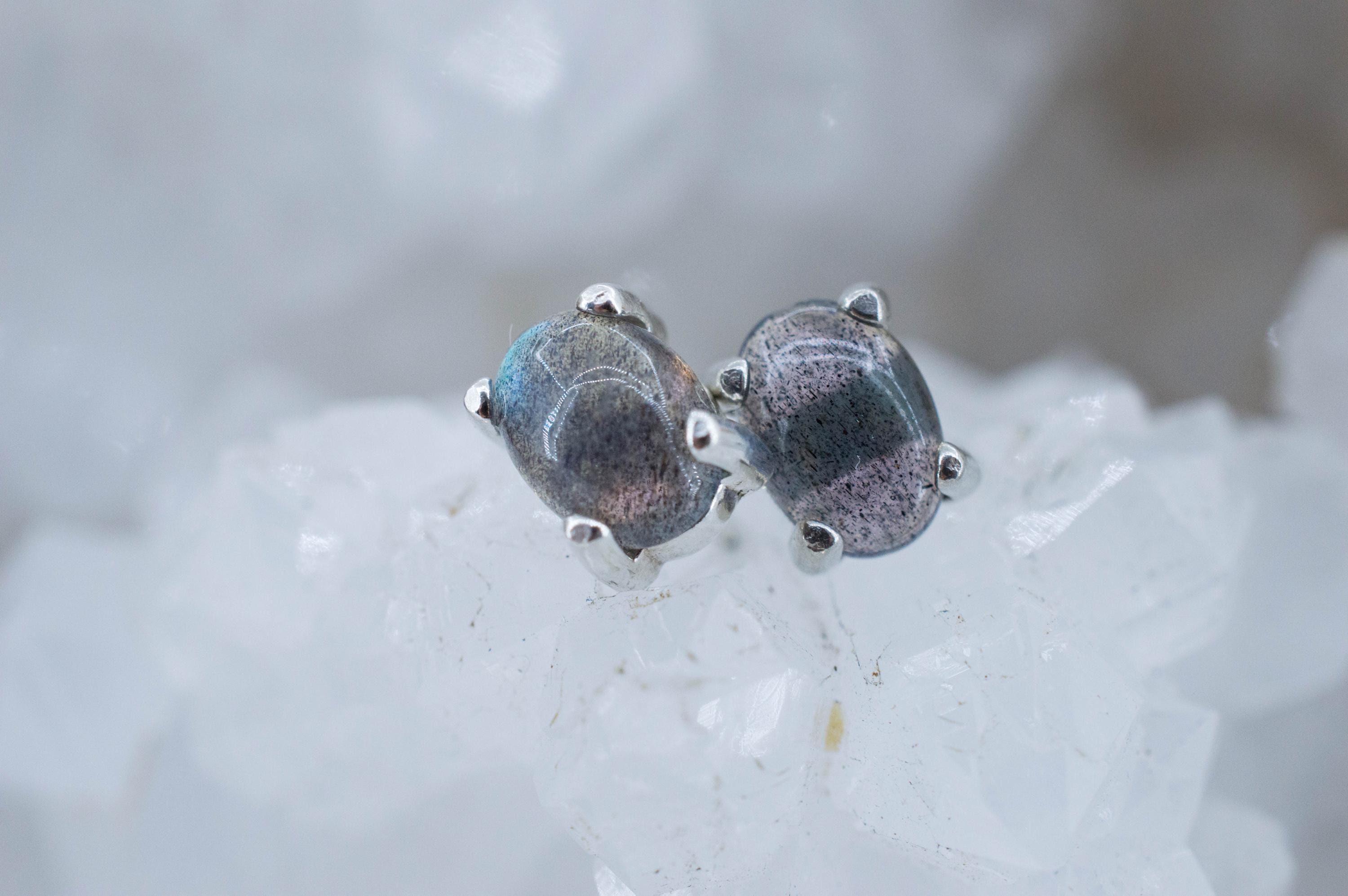 Labradorite Earrings; Natural Untreated Madagascar Labradorite; 1.595cts - Mark Oliver Gems