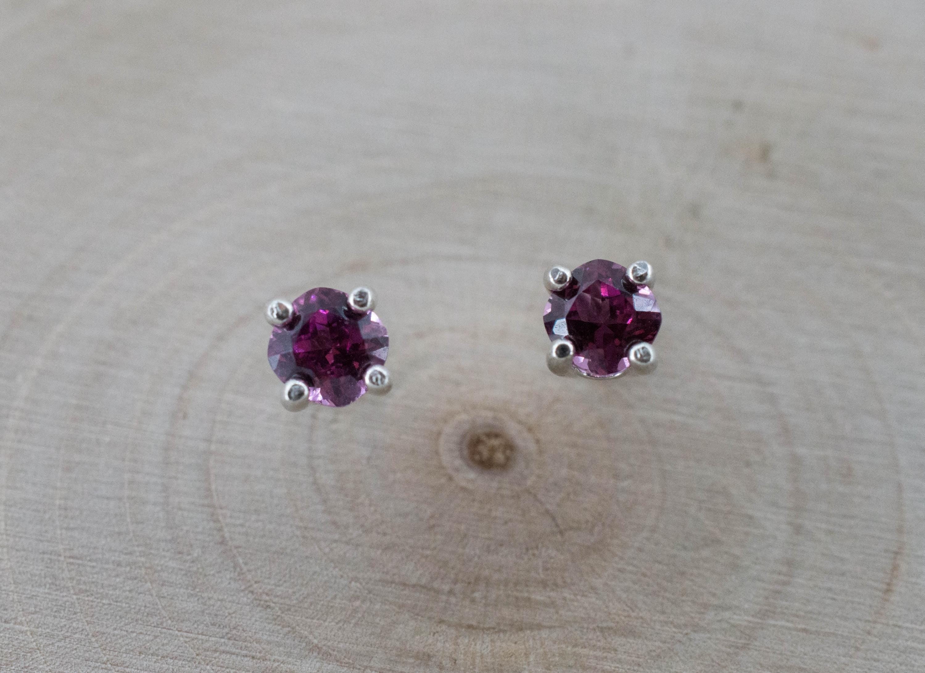 Cranberry Garnet Earrings, Natural Untreated Tanzanian Rhodolite Garnet; 0.670cts - Mark Oliver Gems