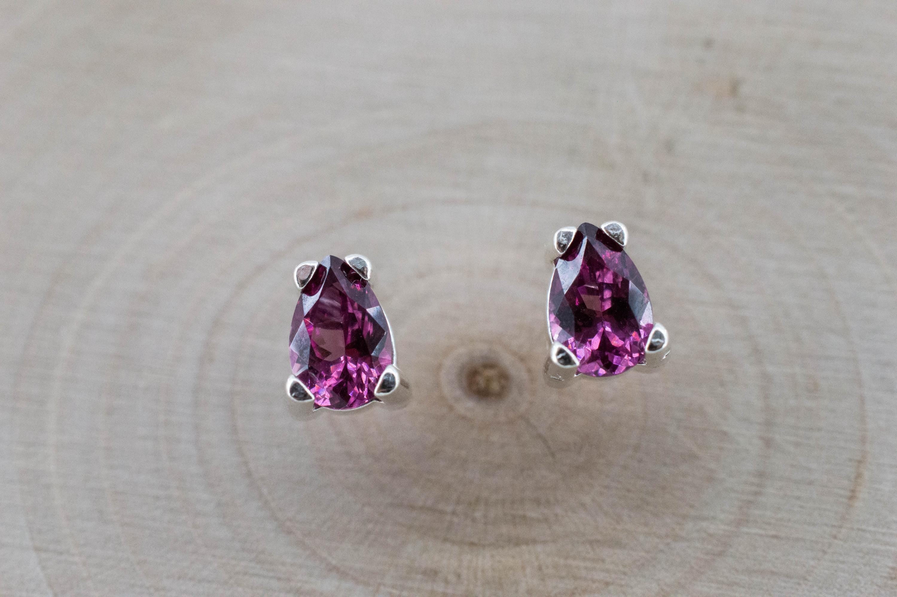 Cranberry Garnet Earrings, Natural Untreated Tanzanian Rhodolite Garnet; 0.910cts - Mark Oliver Gems