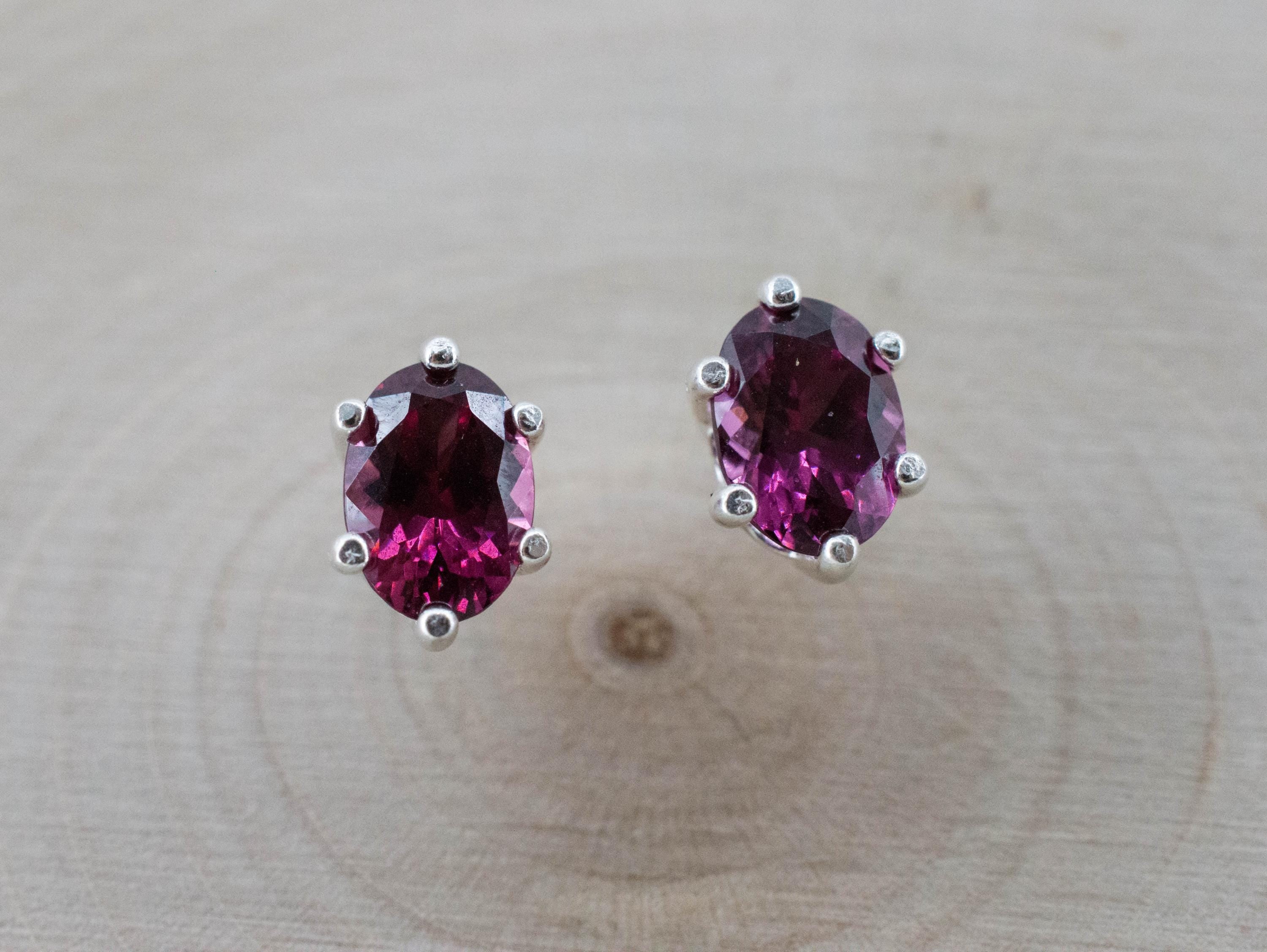 Cranberry Garnet Earrings, Natural Untreated Tanzanian Rhodolite Garnet; 1.725cts - Mark Oliver Gems