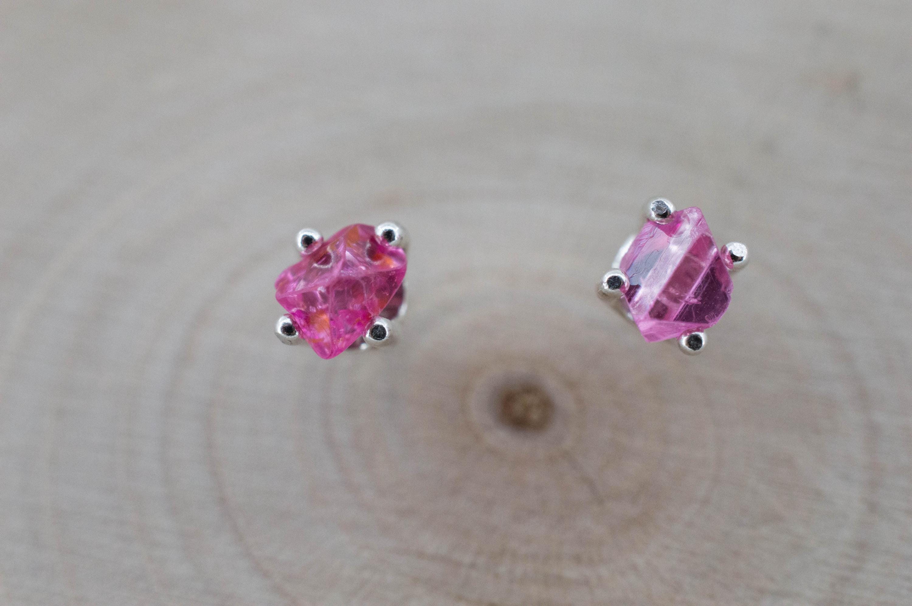 Neon Pink Spinel Earrings; Natural Untreated Burma Spinel; 0.725cts - Mark Oliver Gems