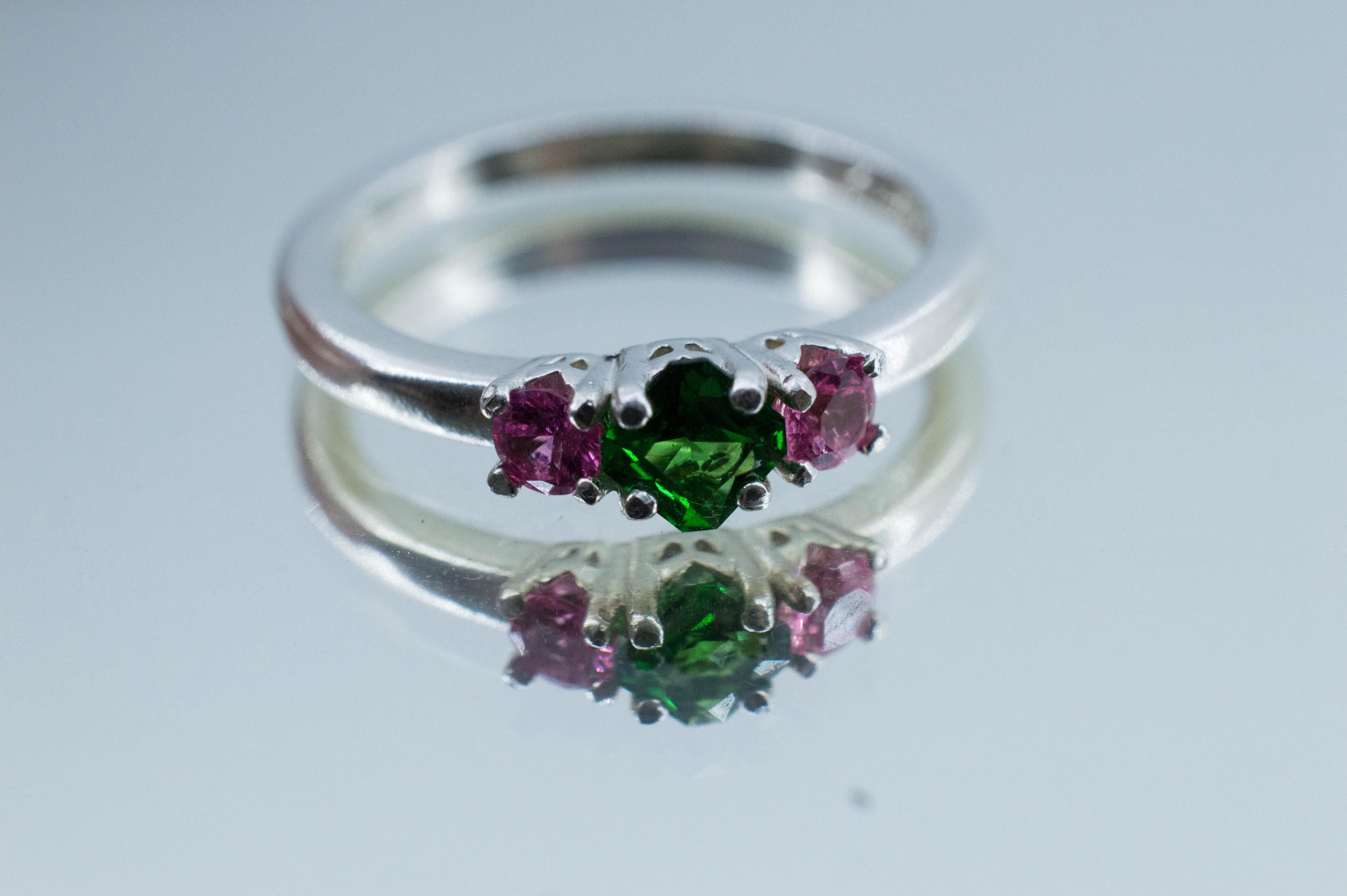 Tsavorite Garnet Ring, Natural Untreated Kenya Green Garnet and Mahenge Spinel - Mark Oliver Gems