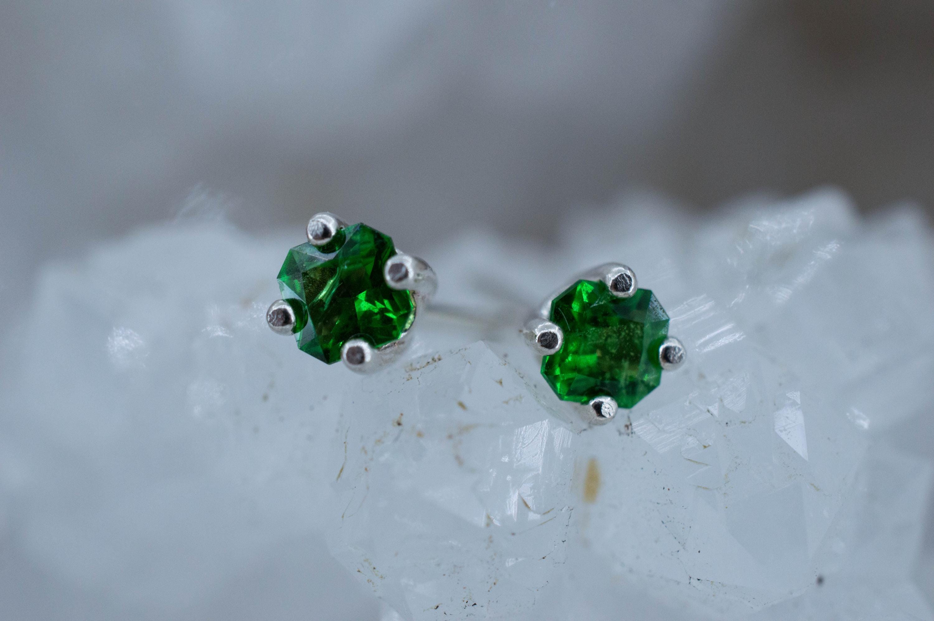 Tsavorite Garnet Earrings; Natural Untreated Kenya Green Garnet; 0.380cts - Mark Oliver Gems