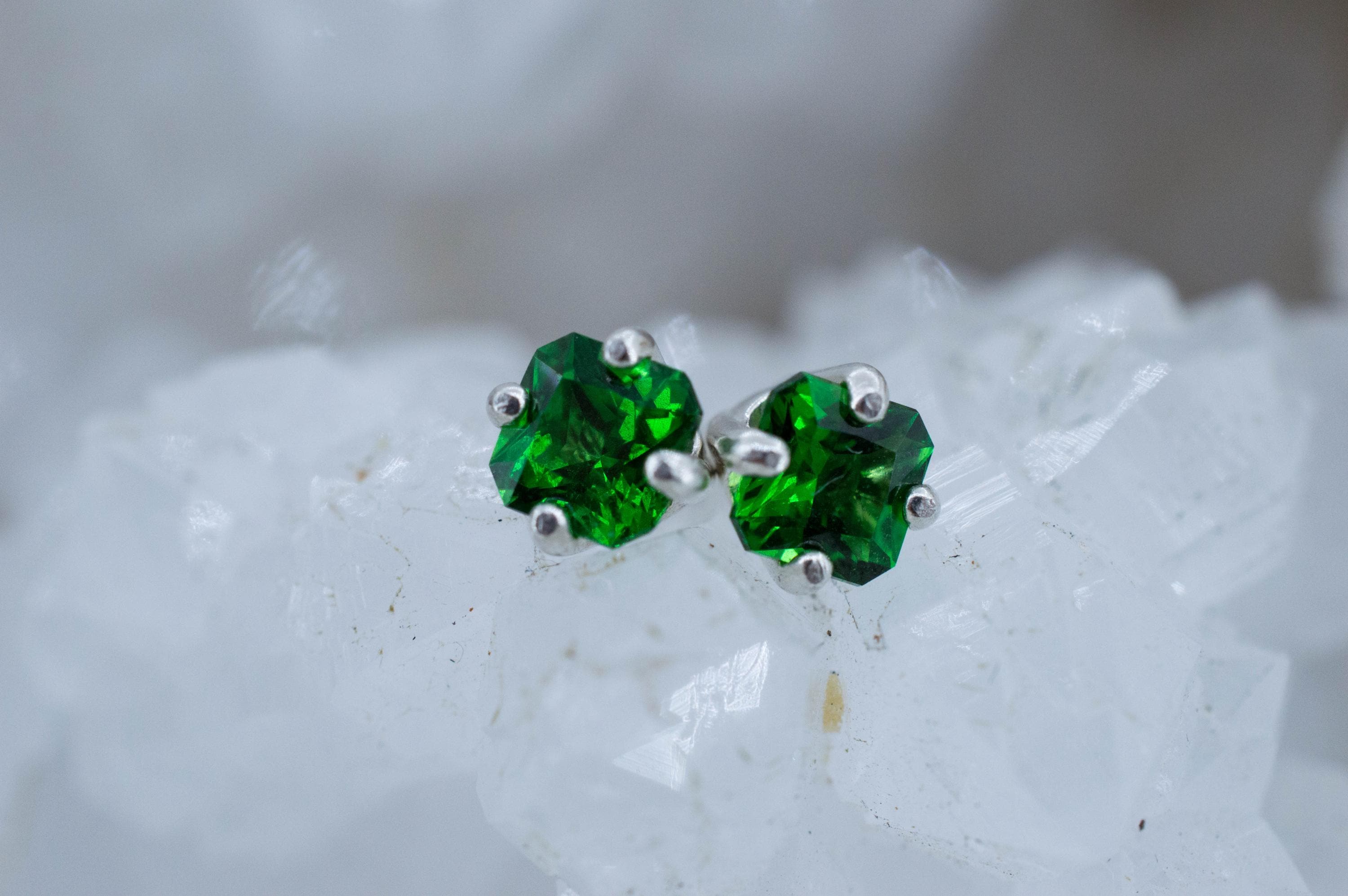 Tsavorite Garnet Earrings; Natural Untreated Kenya Green Garnet; 0.680cts - Mark Oliver Gems