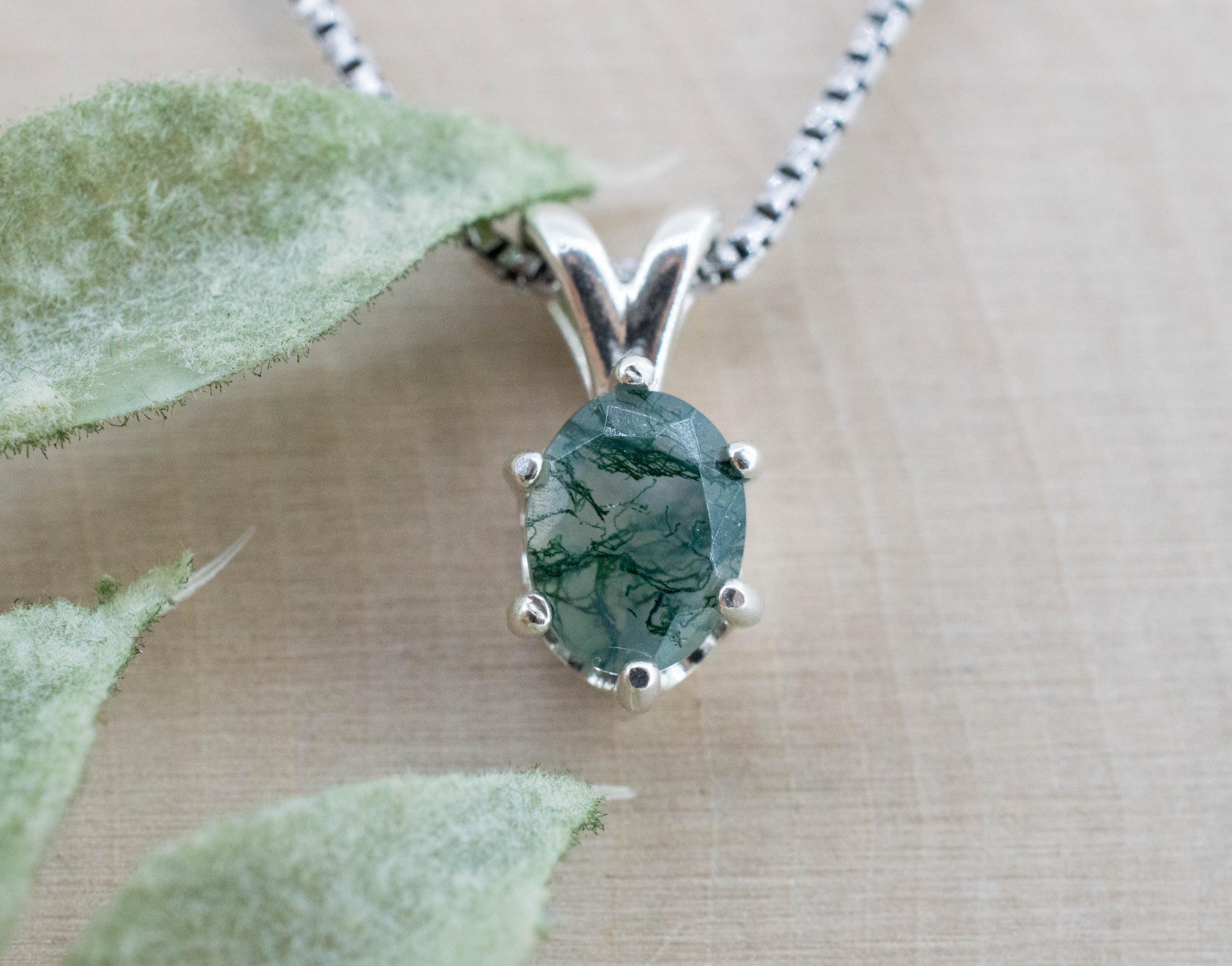 Green Moss Agate Pendant, Natural Untreated India Agate; 1.415cts