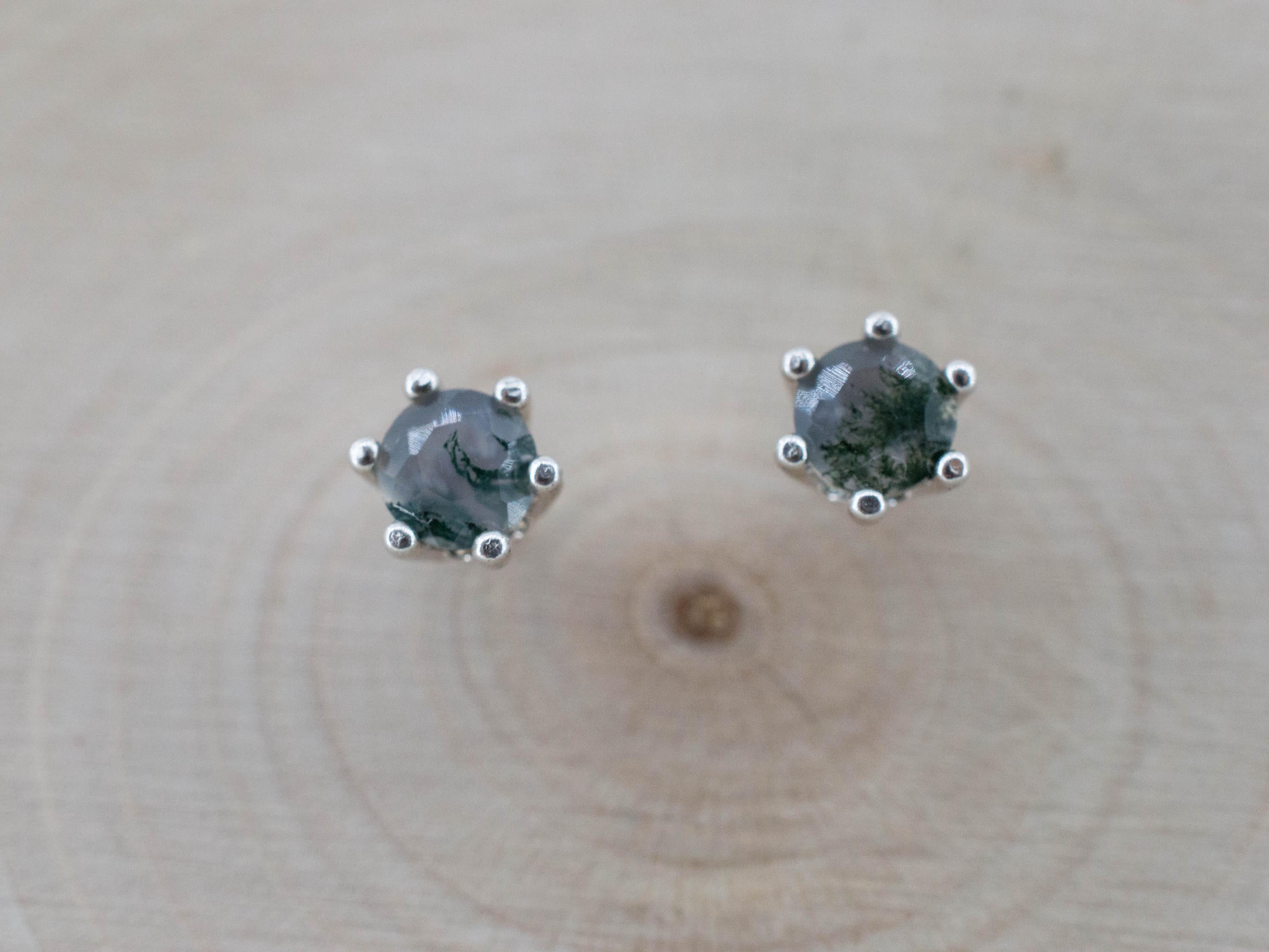 Green Moss Agate Earrings, Natural Untreated India Agate; 0.530cts