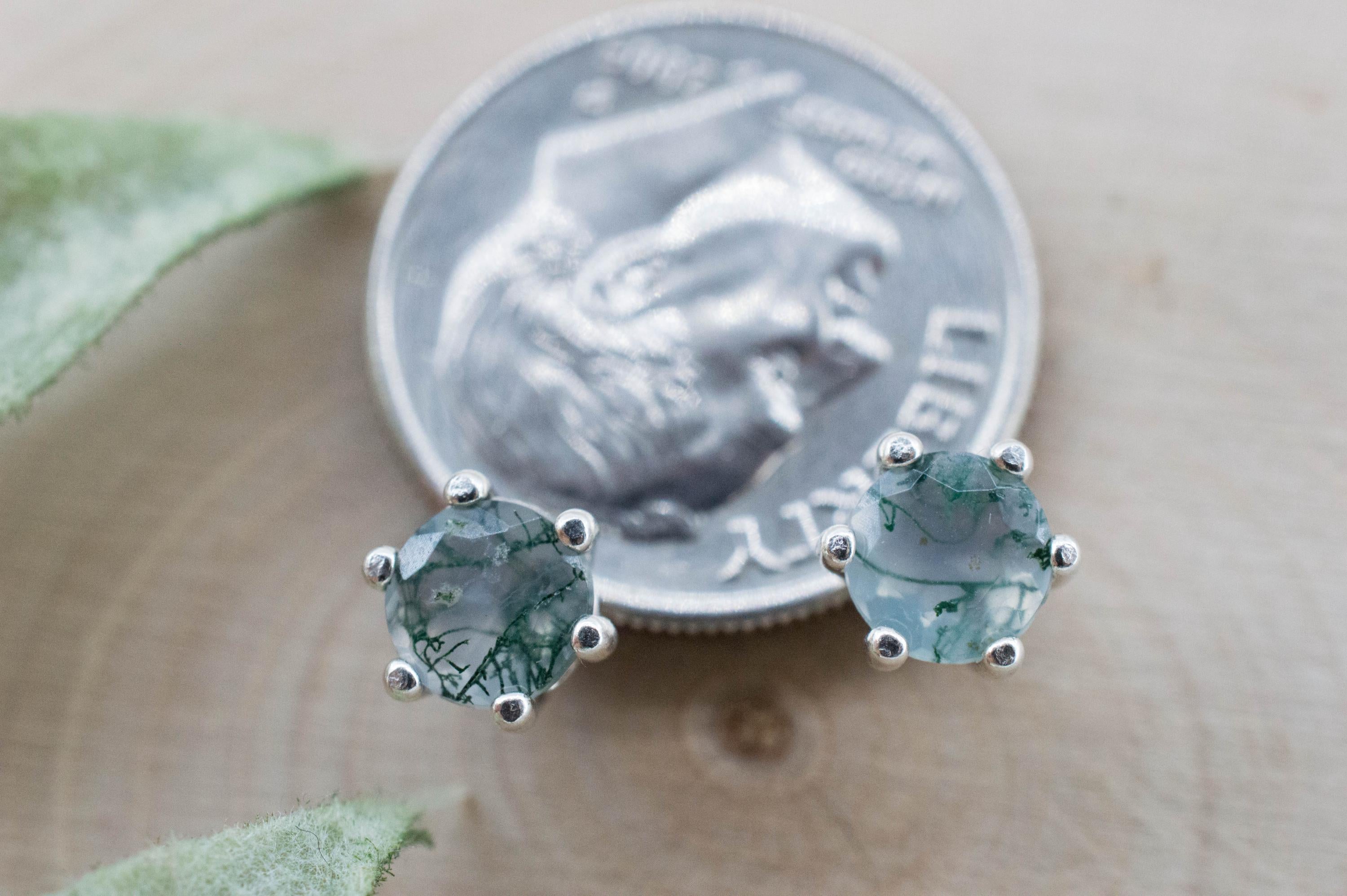 Green Moss Agate Earrings, Natural Untreated India Agate; 0.830cts
