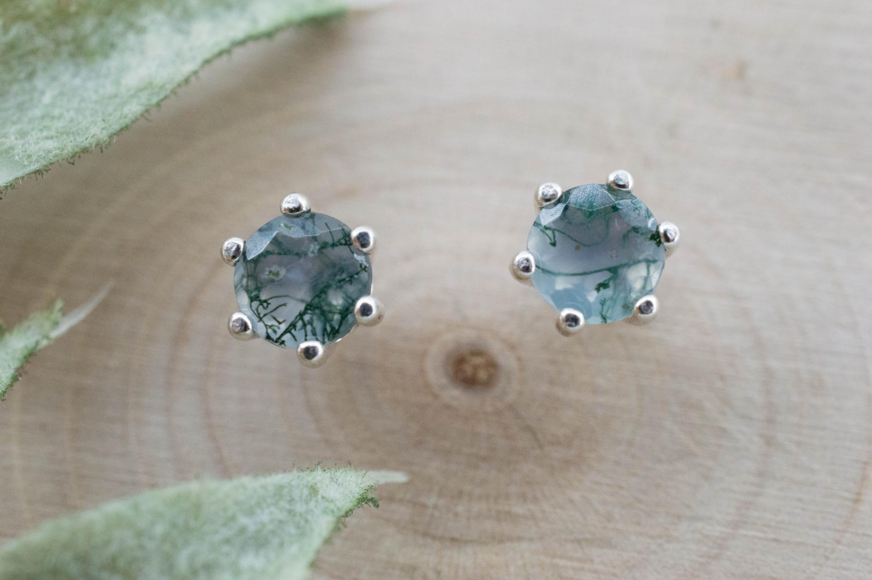 Green Moss Agate Earrings, Natural Untreated India Agate; 0.830cts