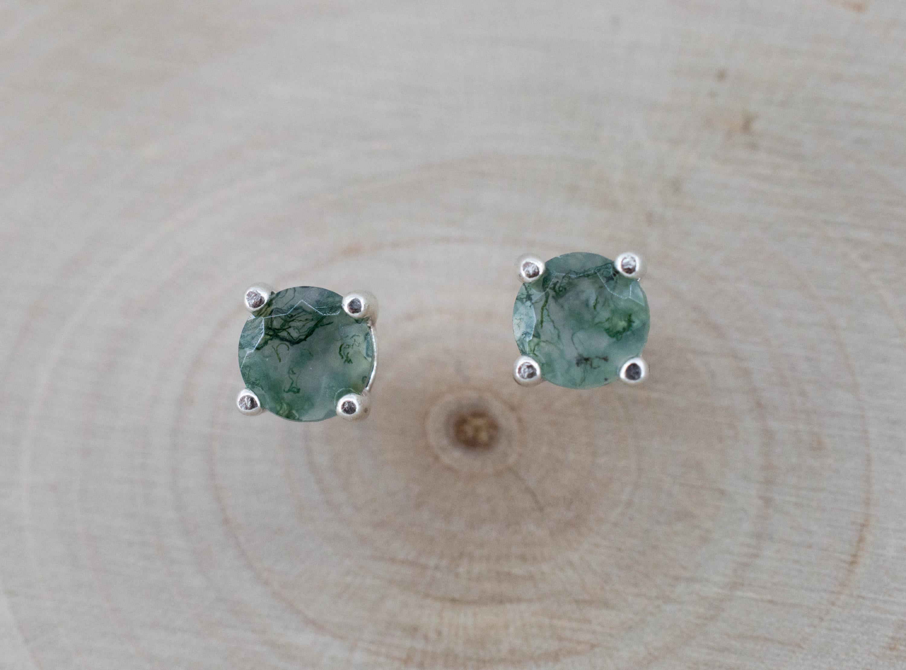 Green Moss Agate Earrings, Natural Untreated India Agate; 0.870cts