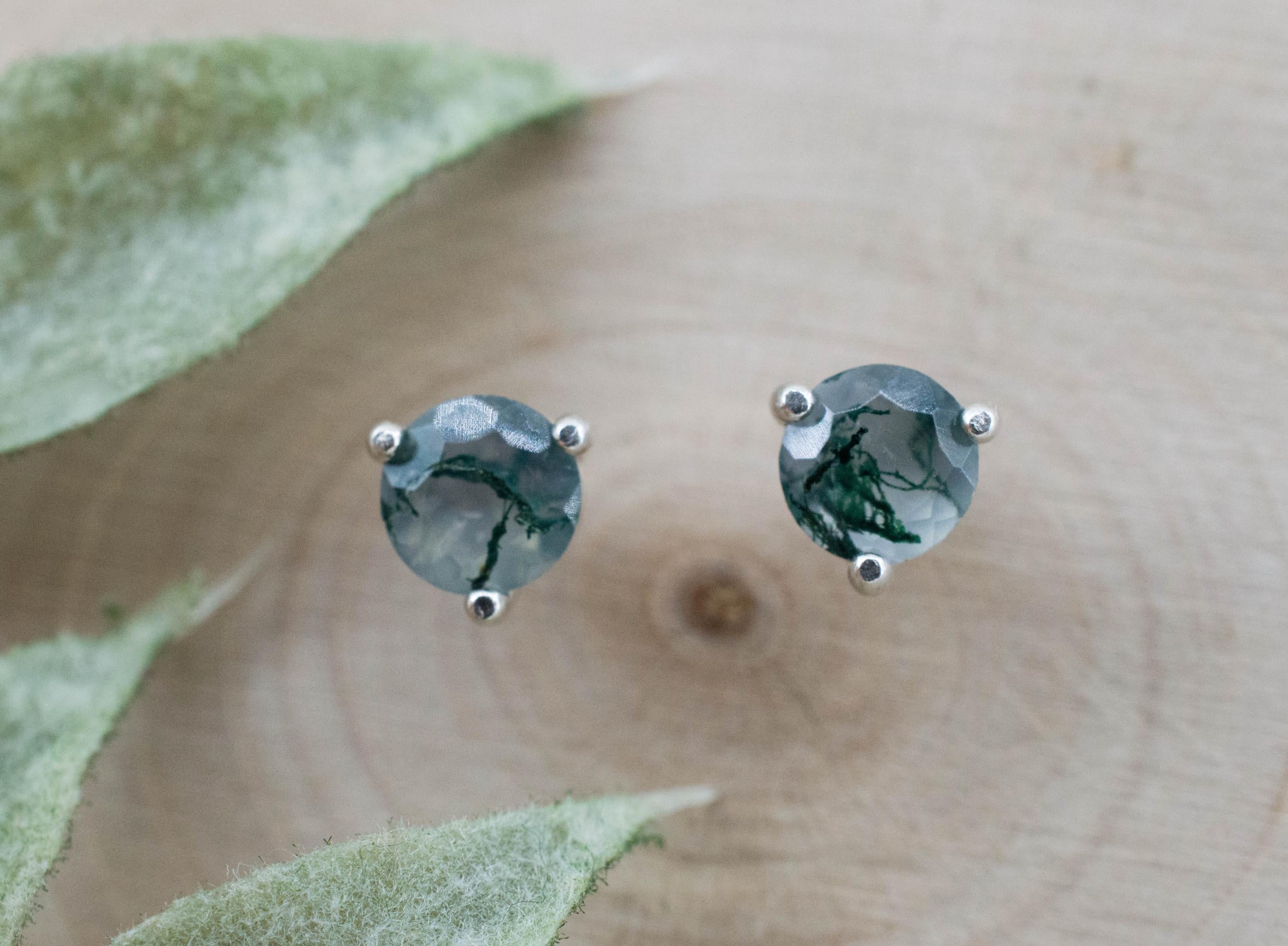 Green Moss Agate Earrings, Natural Untreated India Agate; 0.915cts
