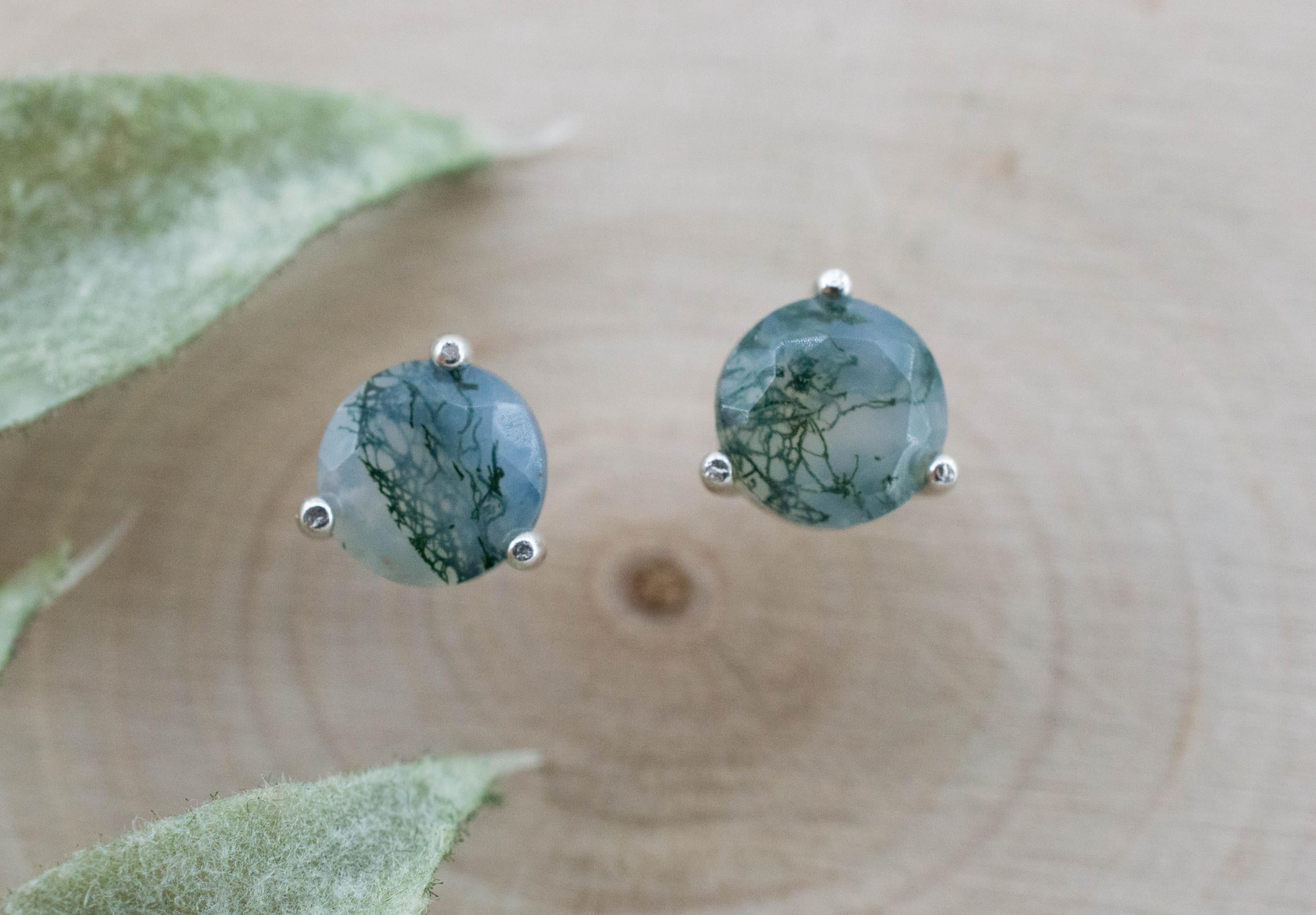 Green Moss Agate Earrings, Natural Untreated India Agate; 1.790cts