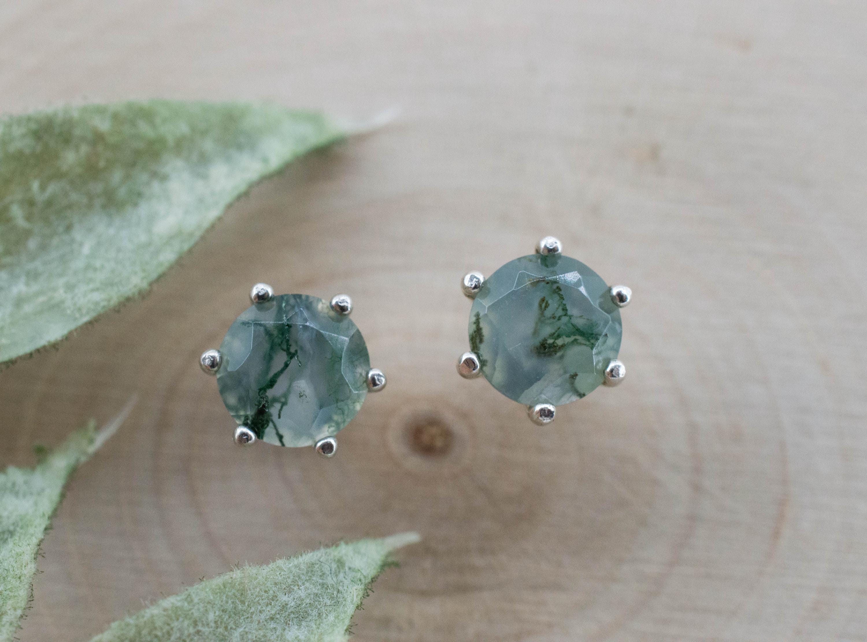 Green Moss Agate Earrings, Natural Untreated India Agate; 1.885cts