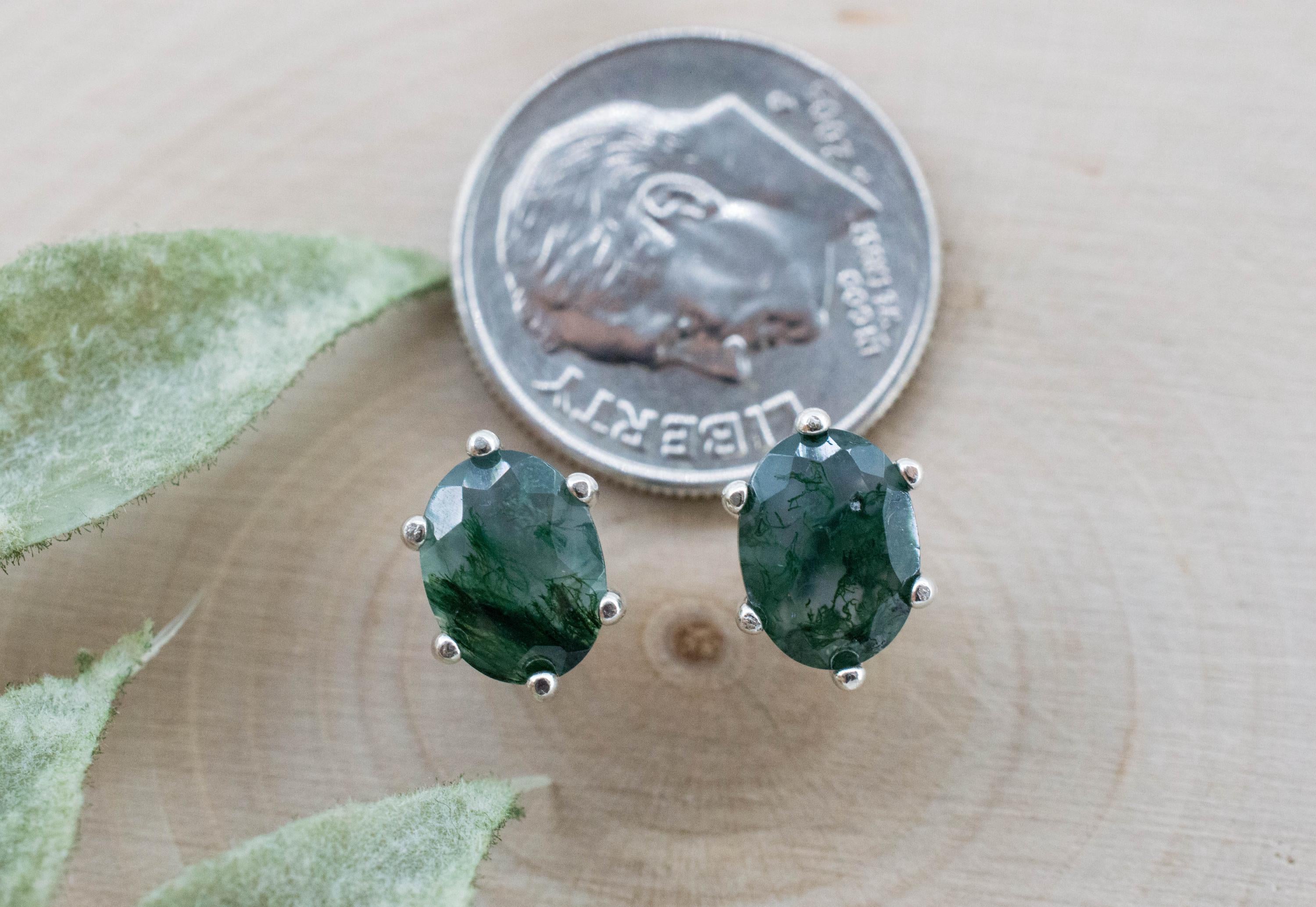 Green Moss Agate Earrings, Natural Untreated India Agate; 2.045cts