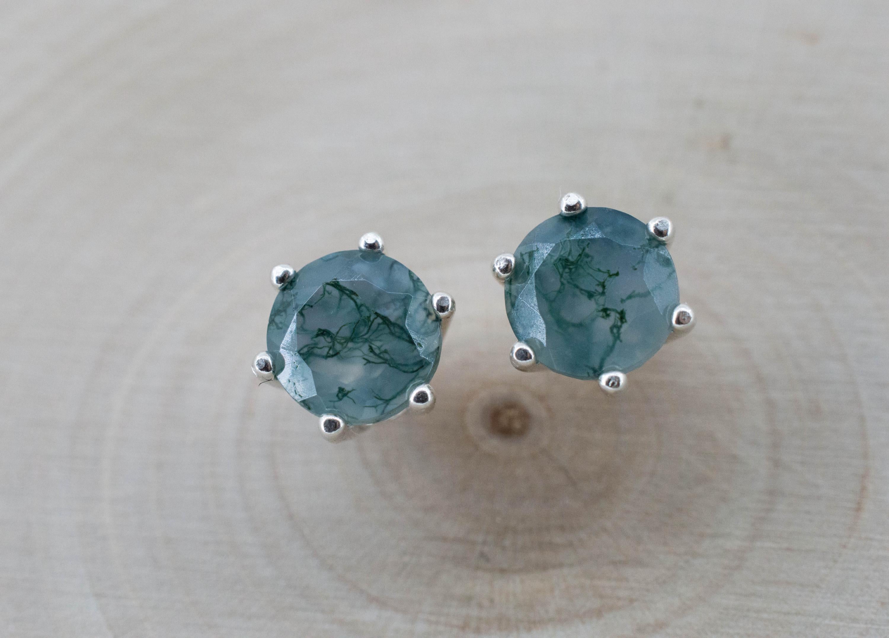 Green Moss Agate Earrings, Natural Untreated India Agate; 2.540cts