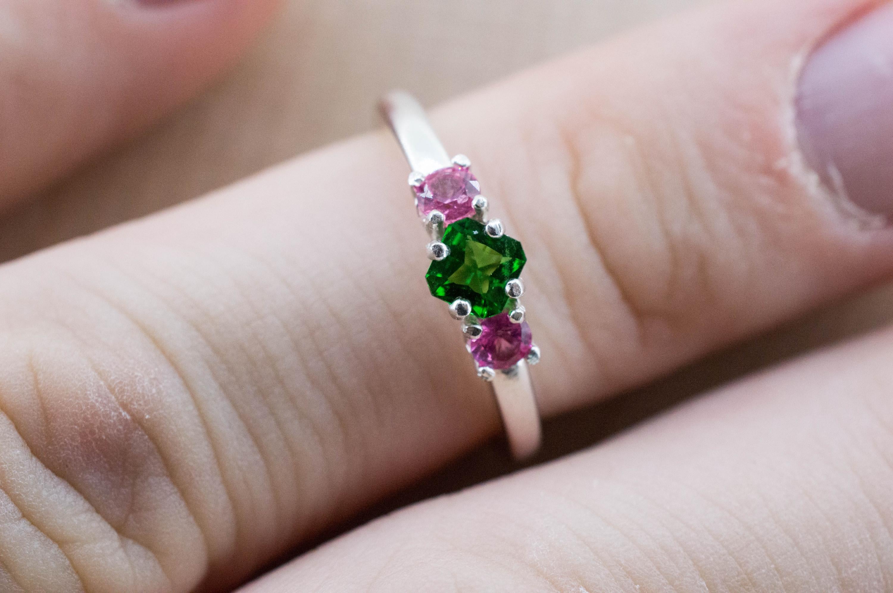 Tsavorite Garnet Ring, Natural Untreated Kenya Green Garnet and Mahenge Spinel - Mark Oliver Gems