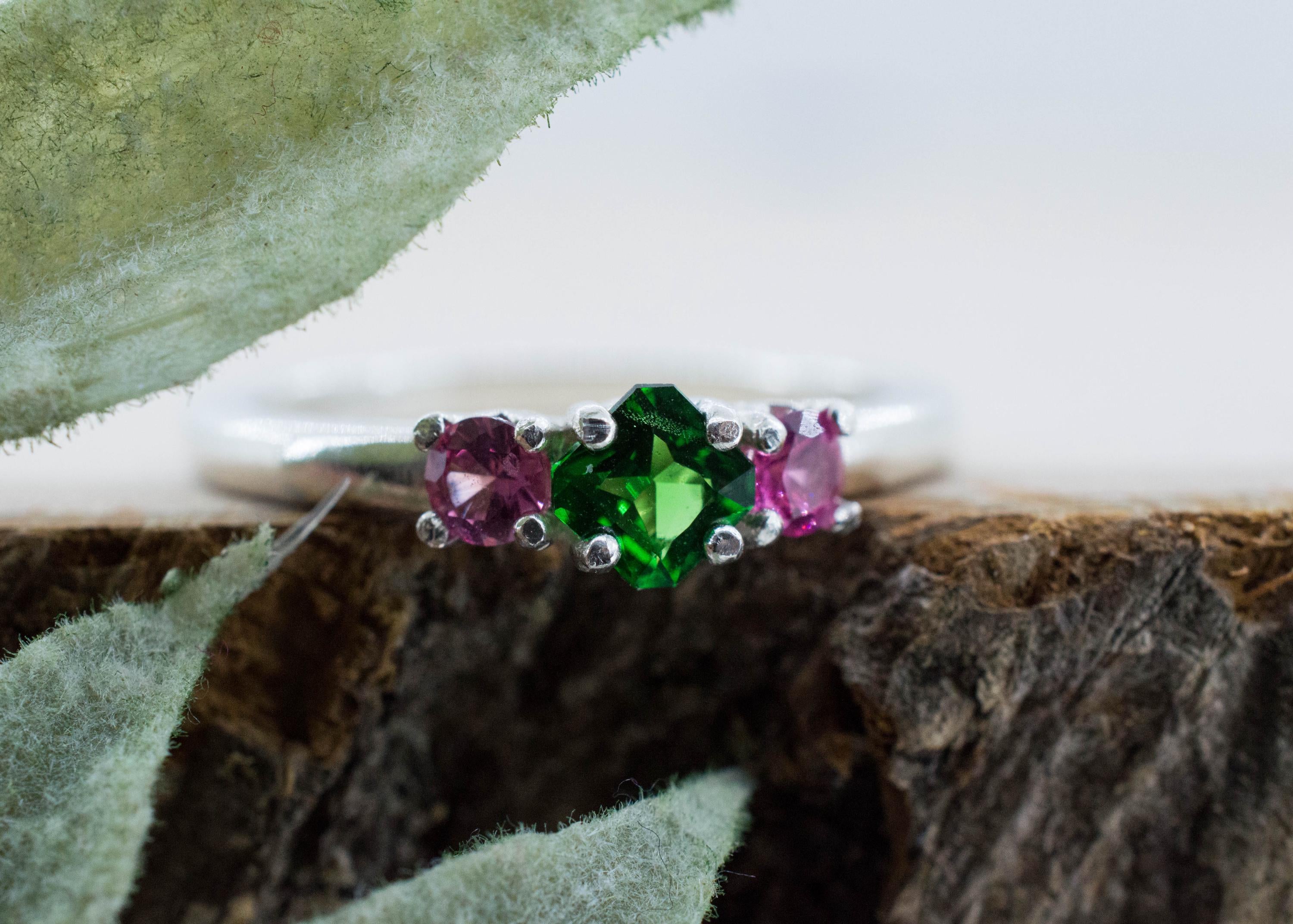 Tsavorite Garnet Ring, Natural Untreated Kenya Green Garnet and Mahenge Spinel - Mark Oliver Gems