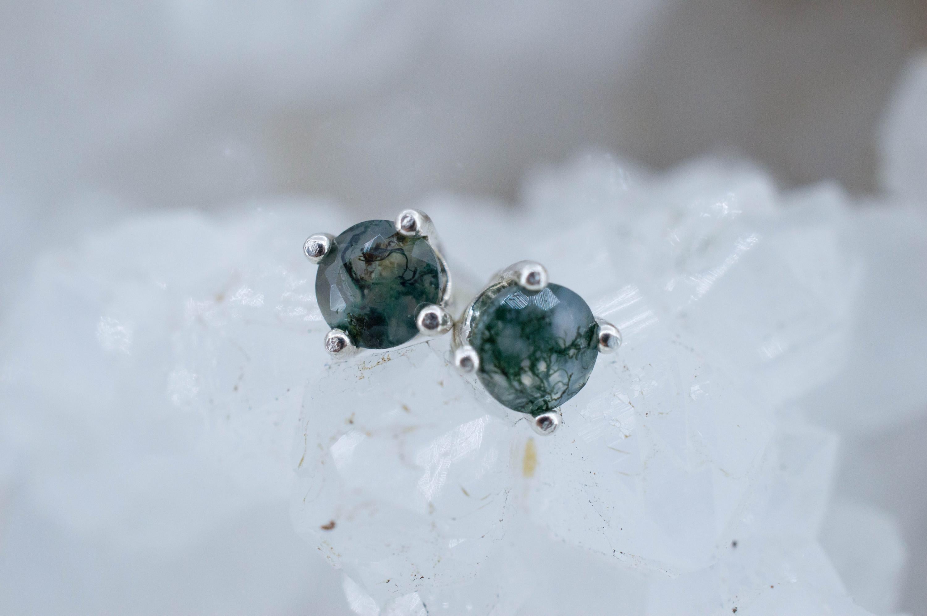 Green Moss Agate Earrings, Natural Untreated India Agate; 0.535cts