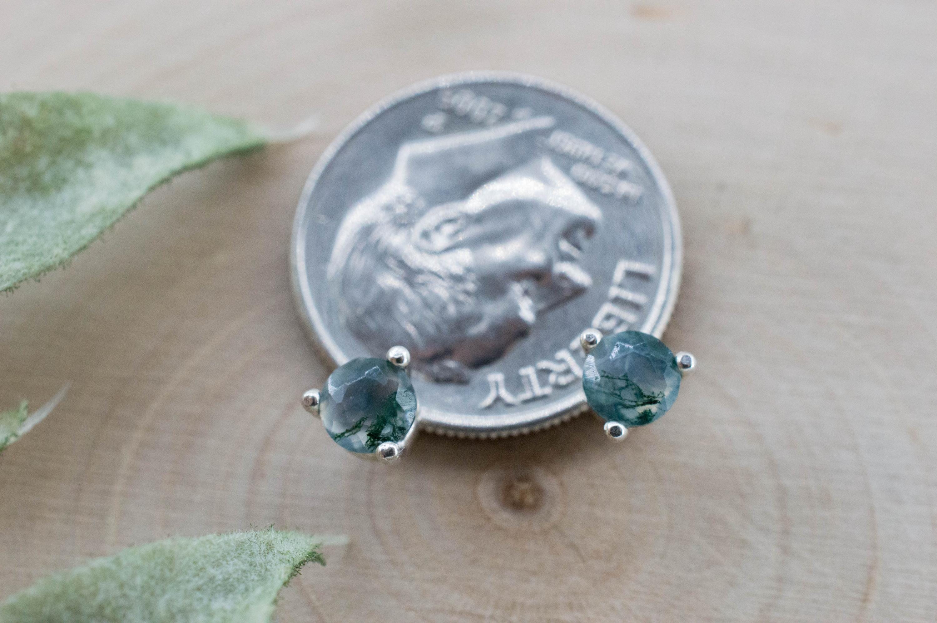Green Moss Agate Earrings, Natural Untreated India Agate; 0.540cts