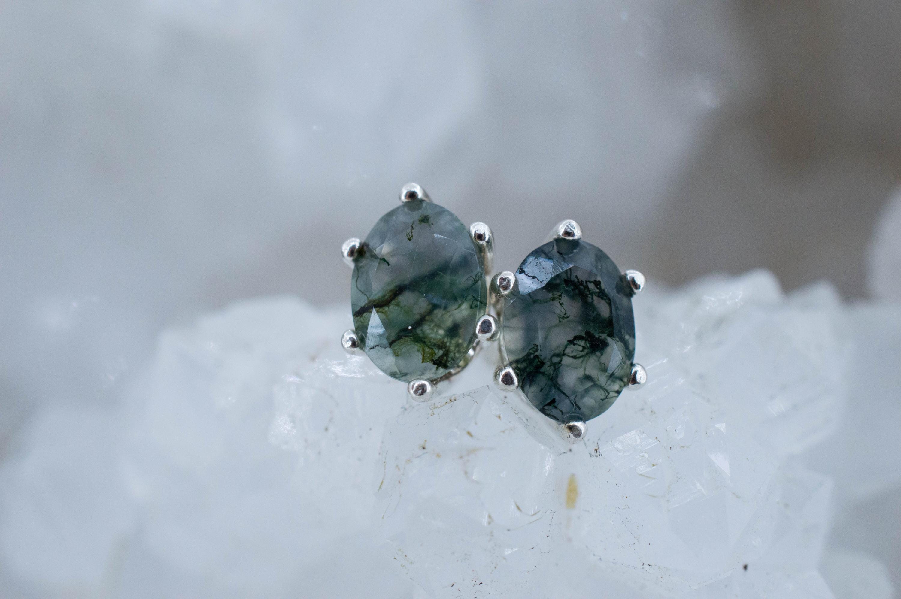 Green Moss Agate Earrings, Natural Untreated India Agate; 1.440cts