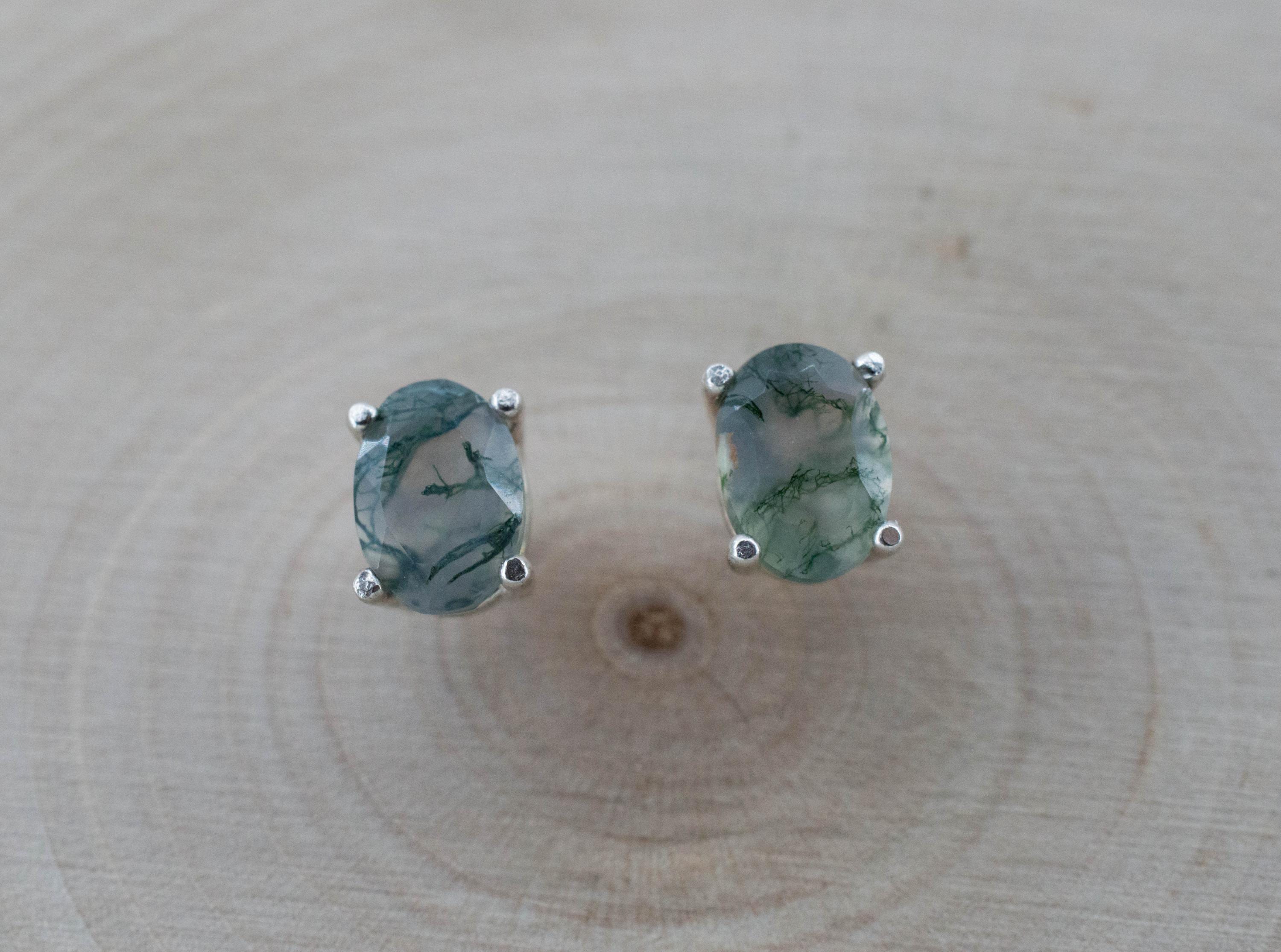 Green Moss Agate Earrings, Natural Untreated India Agate; 1.540cts