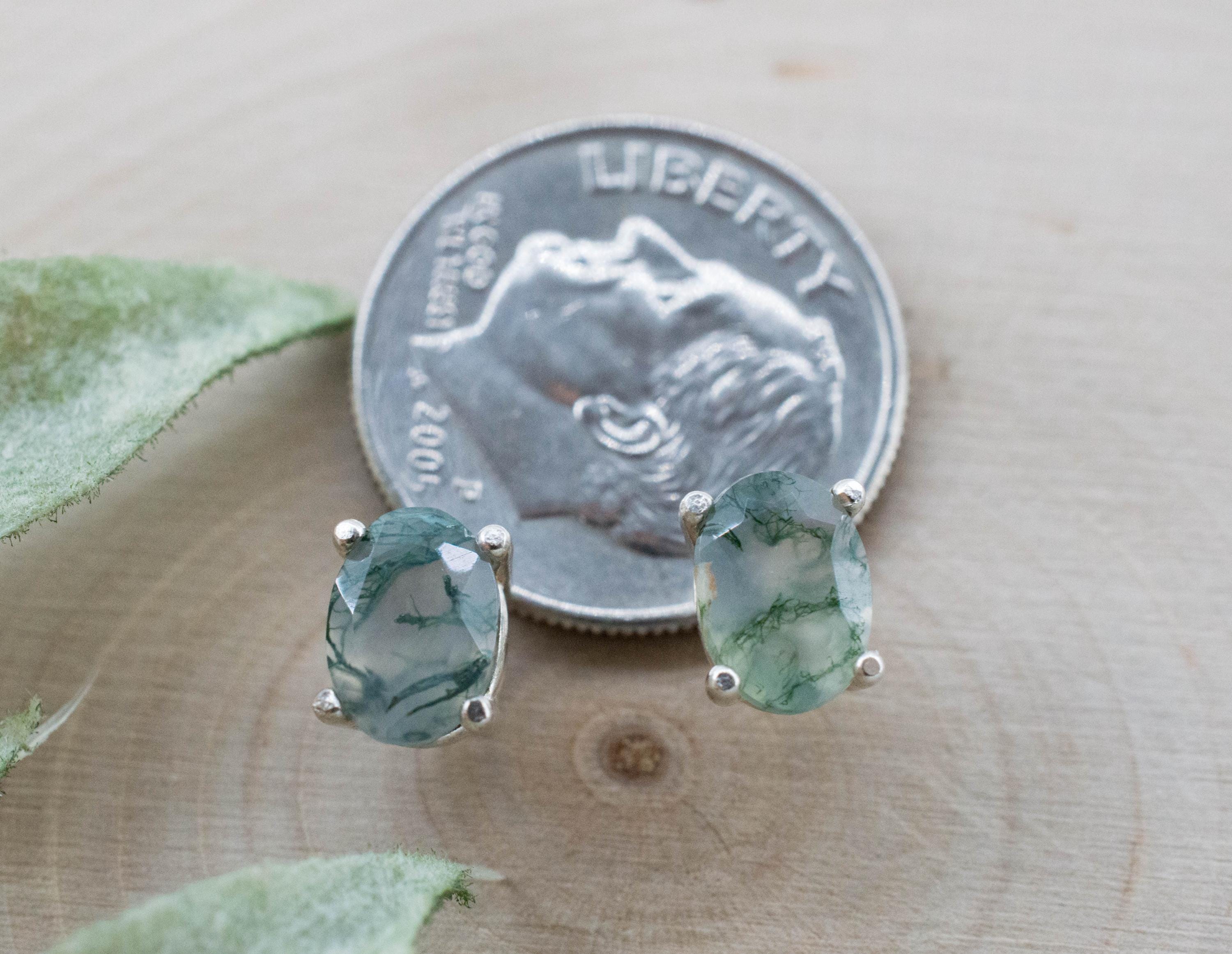Green Moss Agate Earrings, Natural Untreated India Agate; 1.540cts