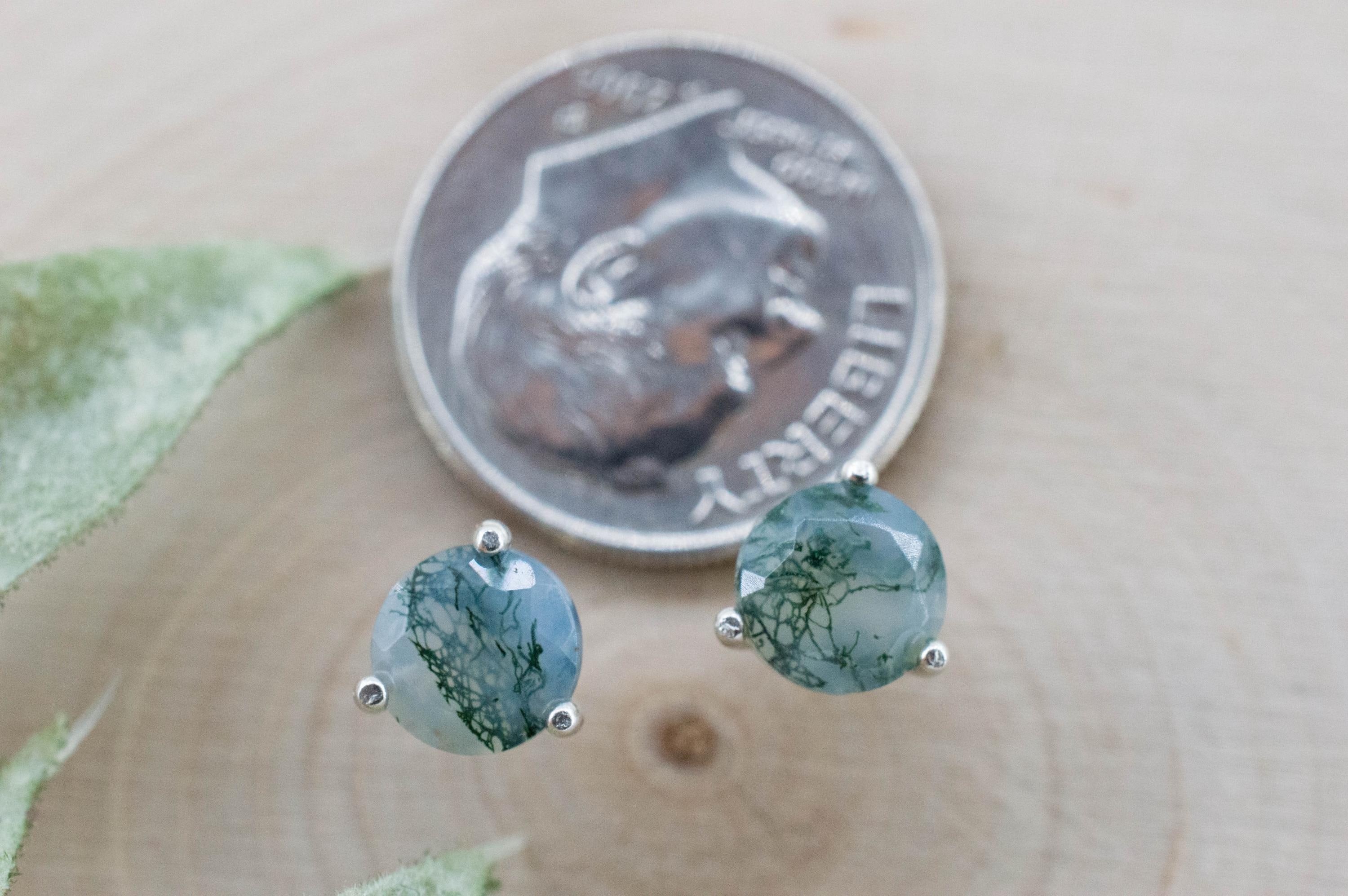 Green Moss Agate Earrings, Natural Untreated India Agate; 1.790cts