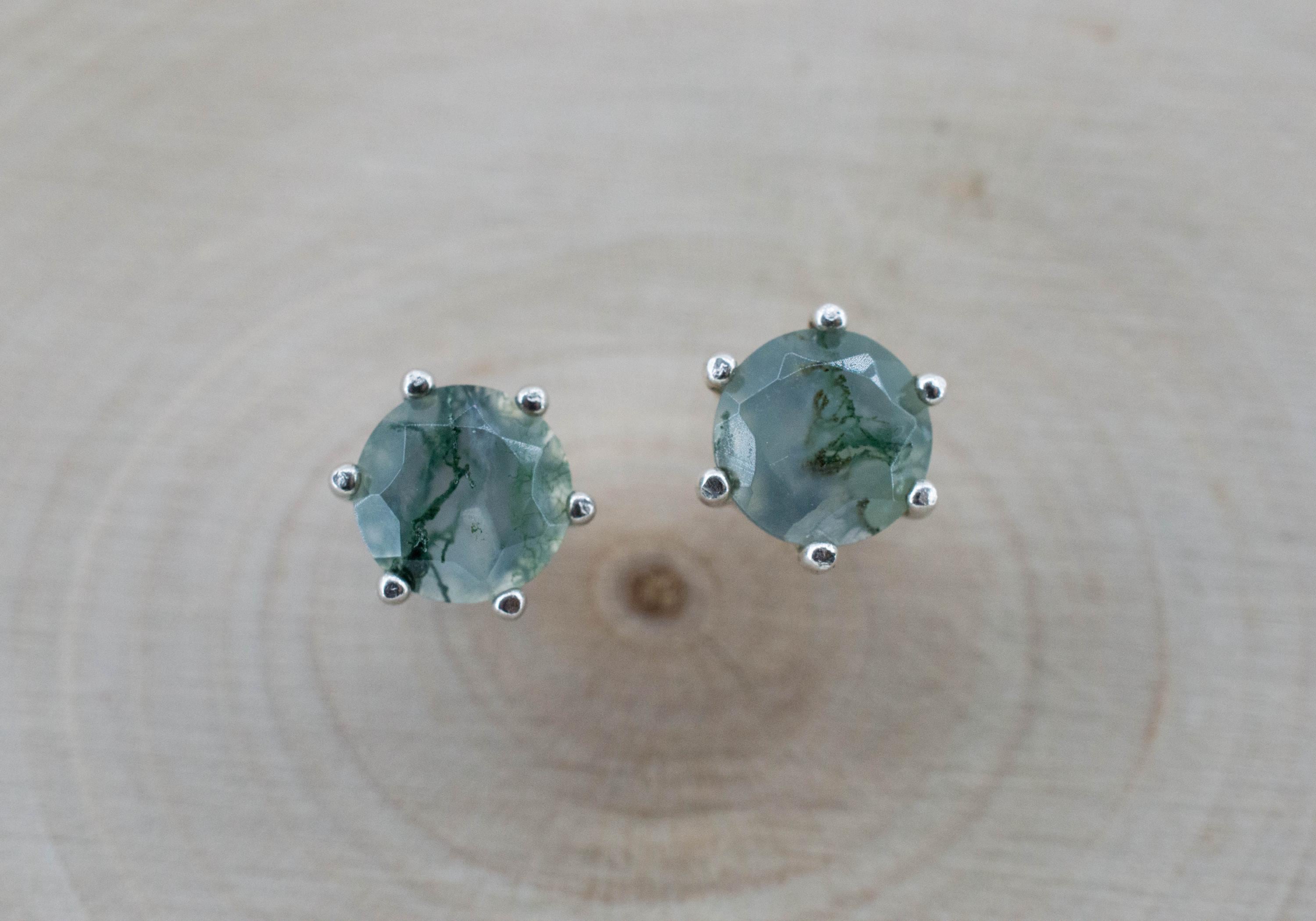 Green Moss Agate Earrings, Natural Untreated India Agate; 1.885cts