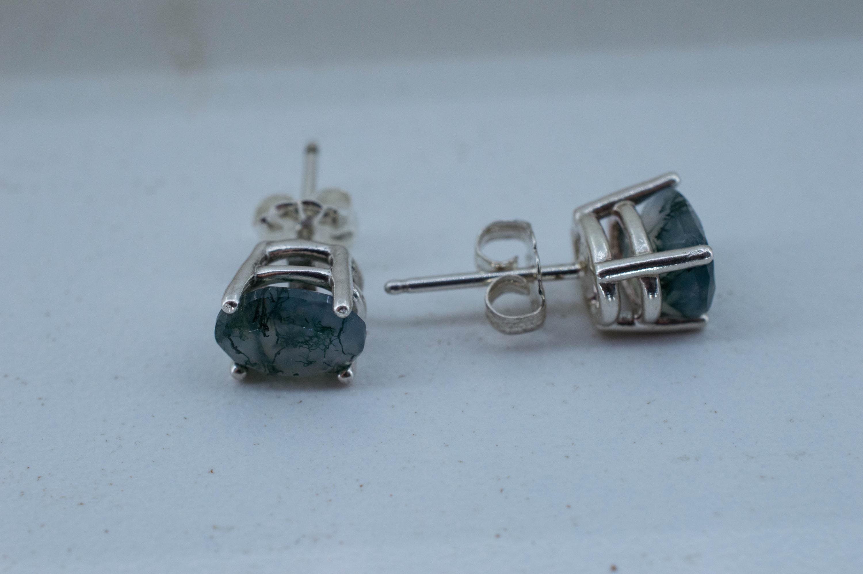 Green Moss Agate Earrings, Natural Untreated India Agate; 2.505cts