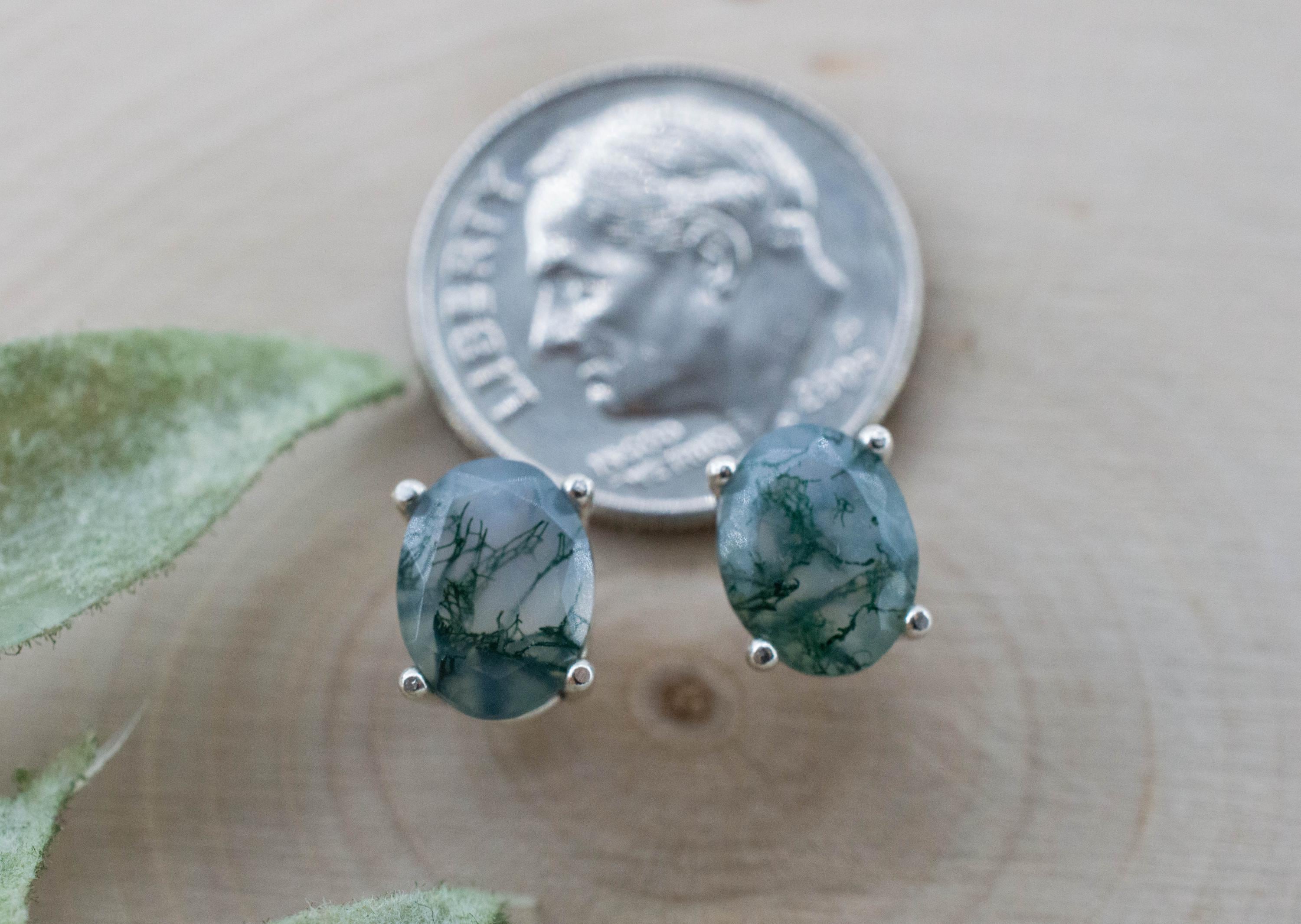 Green Moss Agate Earrings, Natural Untreated India Agate; 2.505cts