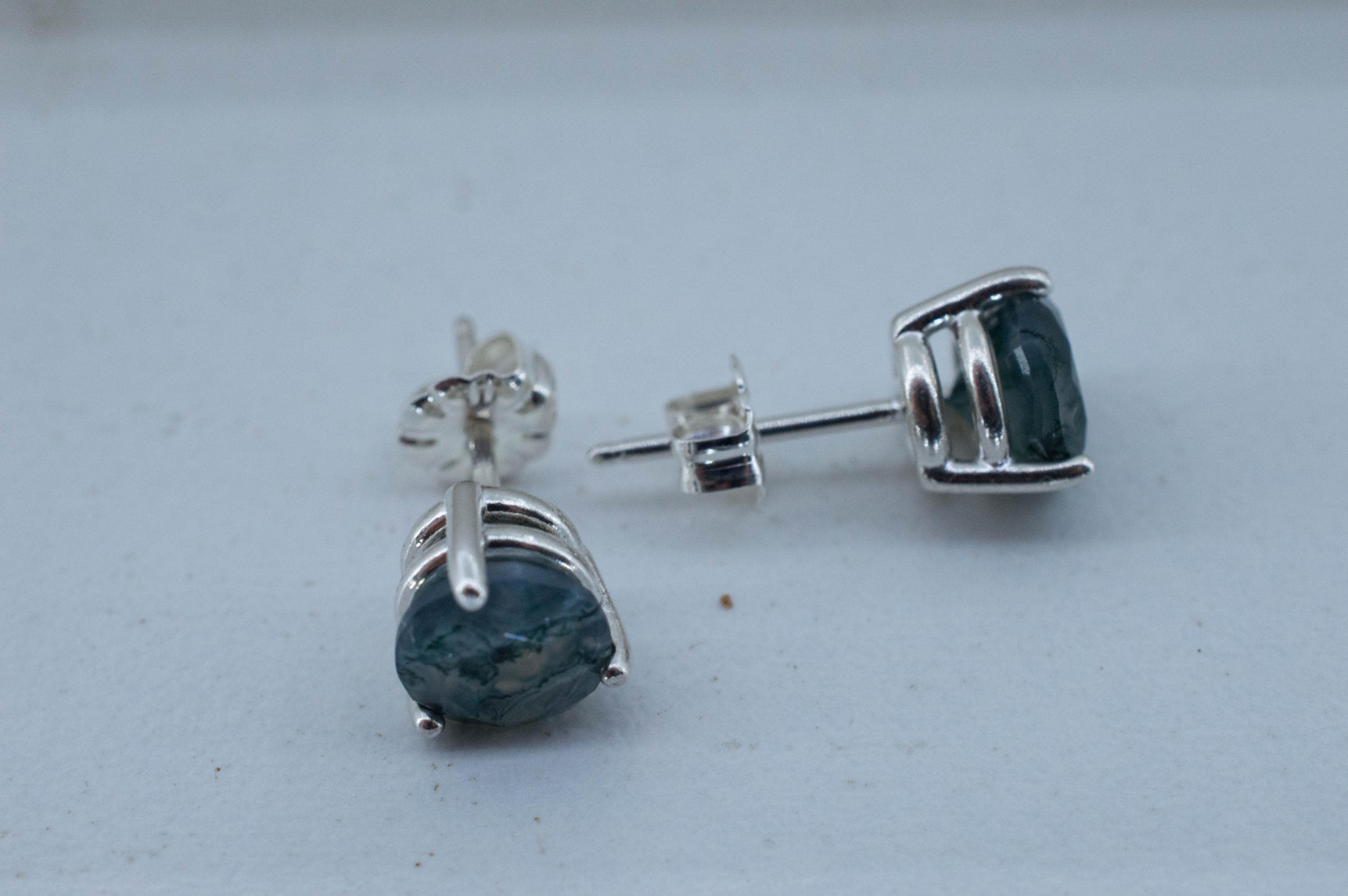 Green Moss Agate Earrings, Natural Untreated India Agate; 2.440cts