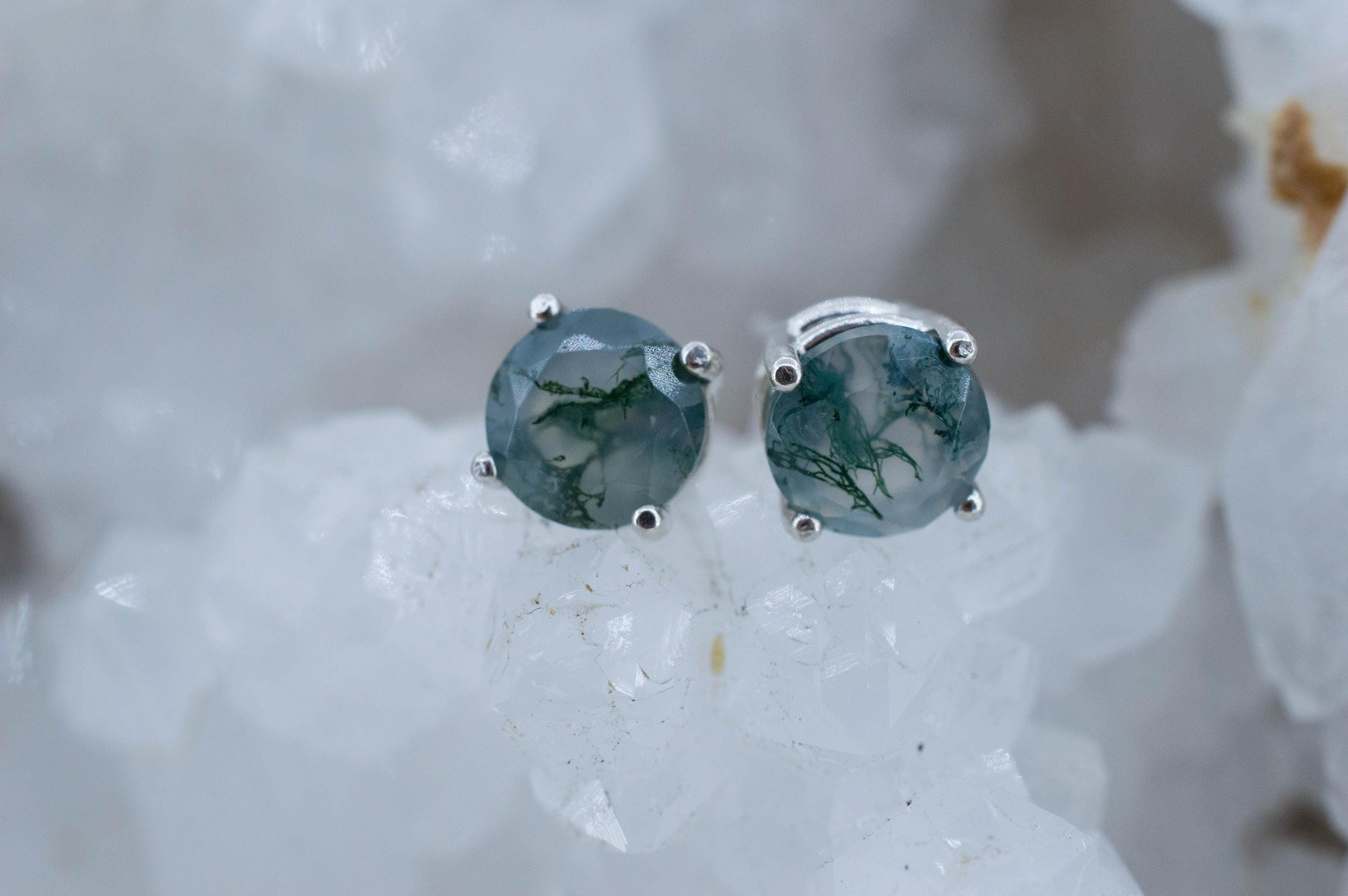 Green Moss Agate Earrings, Natural Untreated India Agate; 2.535cts