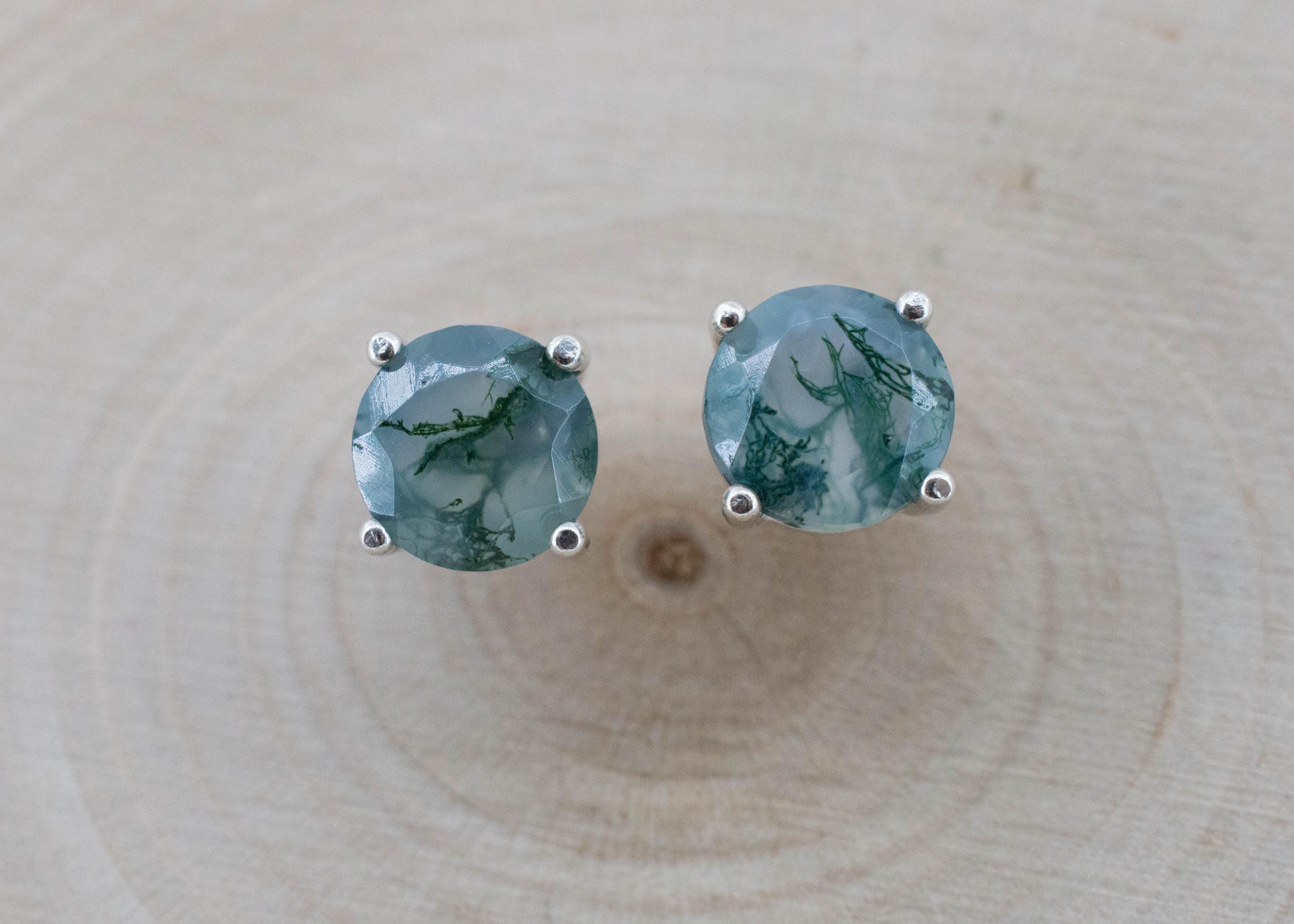 Green Moss Agate Earrings, Natural Untreated India Agate; 2.535cts