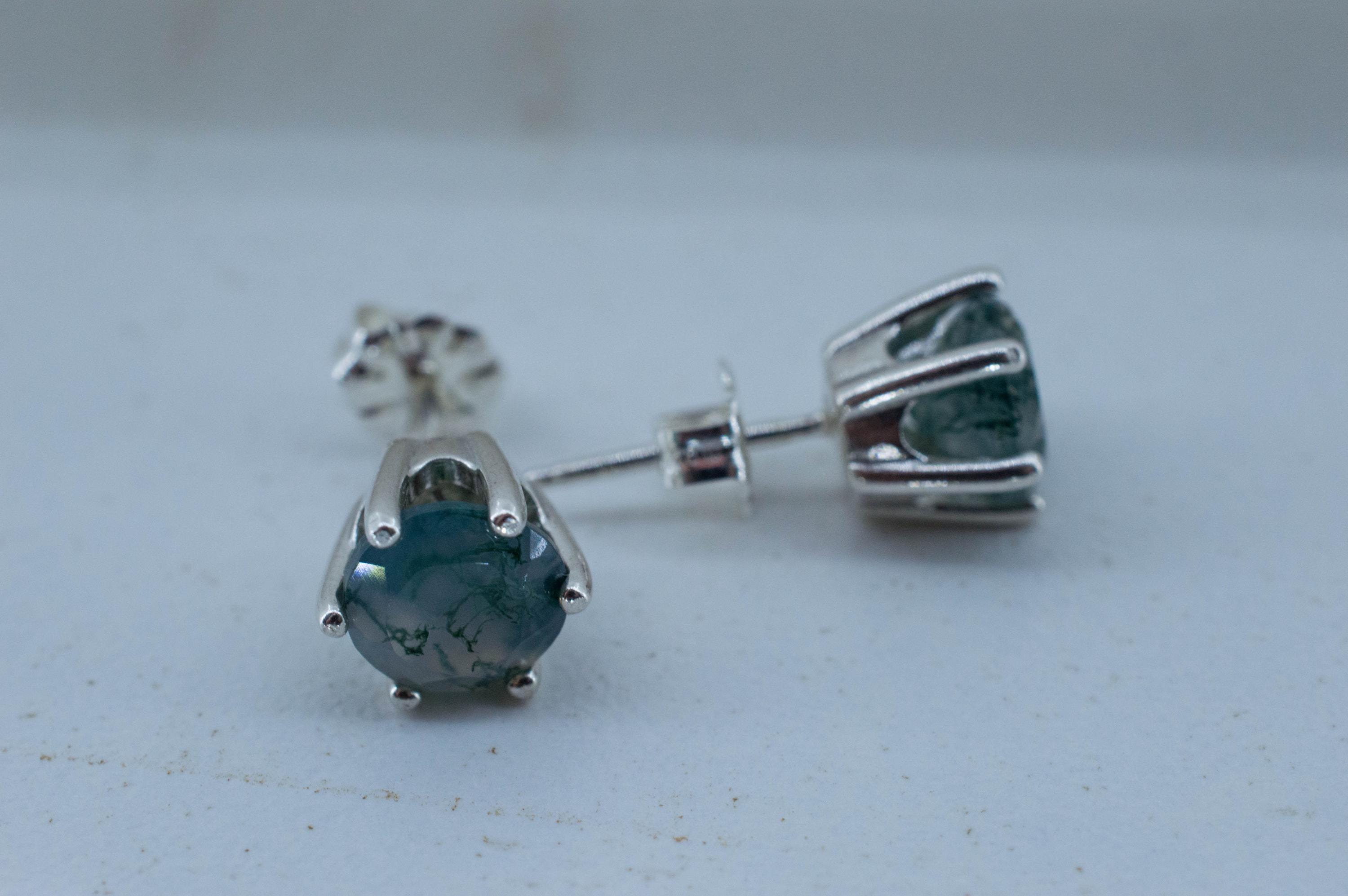 Green Moss Agate Earrings, Natural Untreated India Agate; 2.540cts