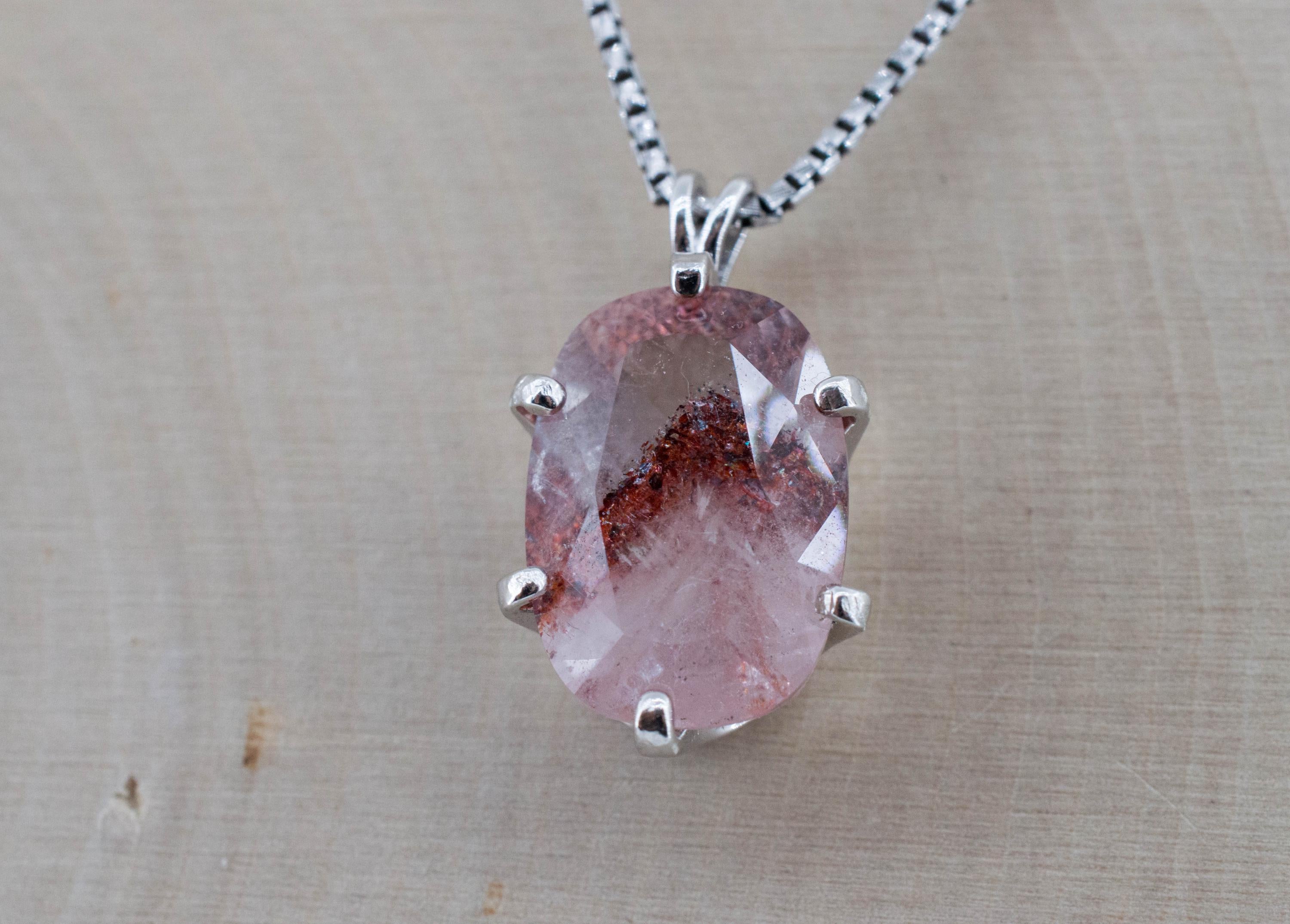 Hematite Quartz Pendant; Natural Untreated Tanzanian Fire and Ice Quartz; 8.735cts