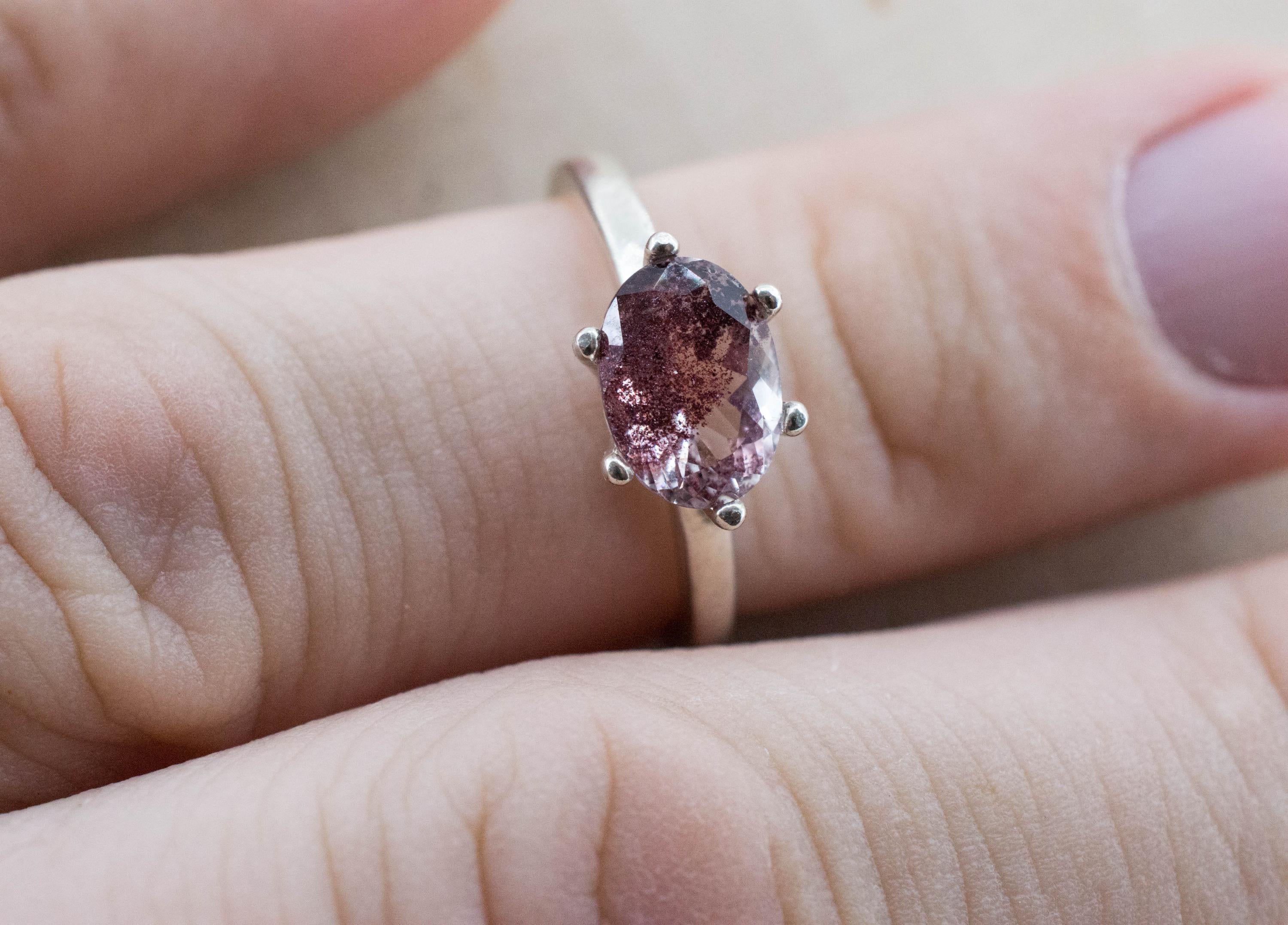 Hematite Quartz Ring; Natural Untreated India Sunset Phantom Quartz; 1.265cts