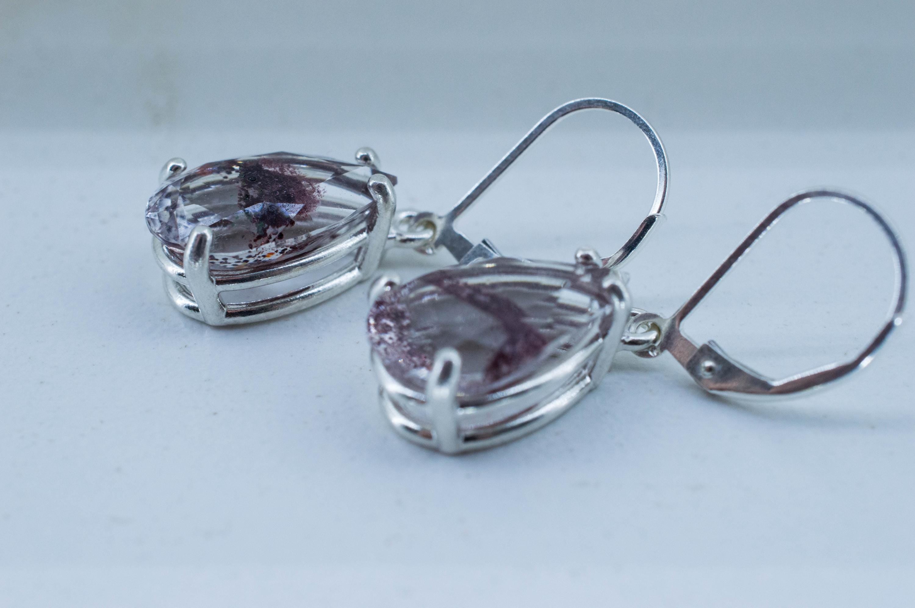 Hematite in Quartz Earrings; Natural Untreated India Sunset Phantom Quartz; 9.100cts