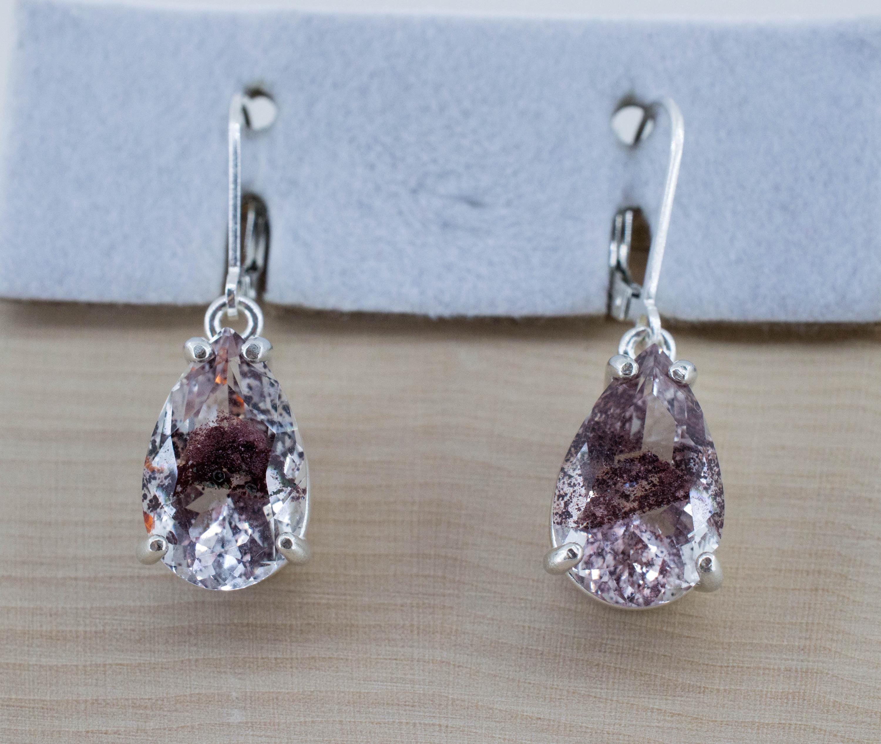 Hematite in Quartz Earrings; Natural Untreated India Sunset Phantom Quartz; 9.100cts