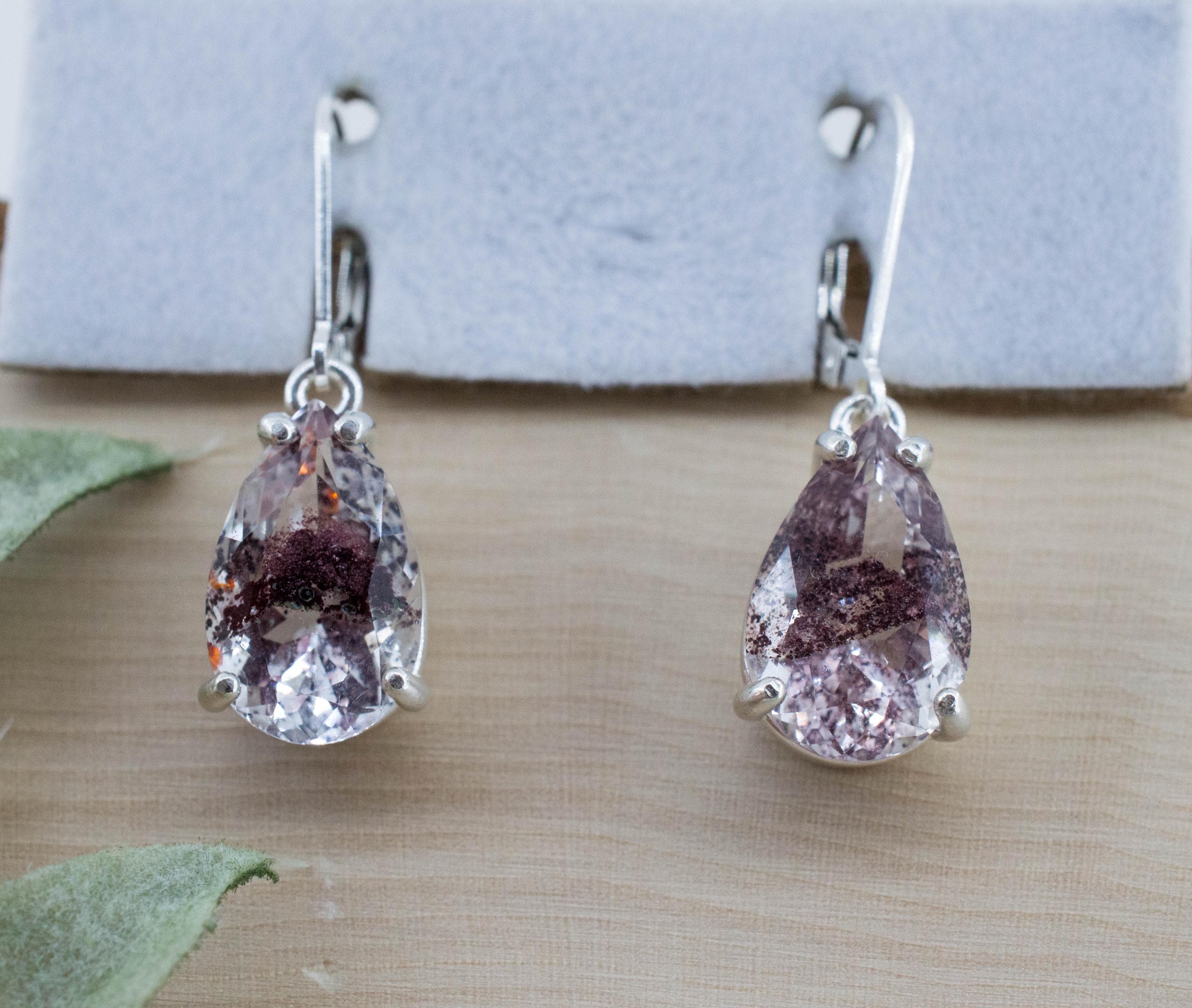 Hematite in Quartz Earrings; Natural Untreated India Sunset Phantom Quartz; 9.100cts