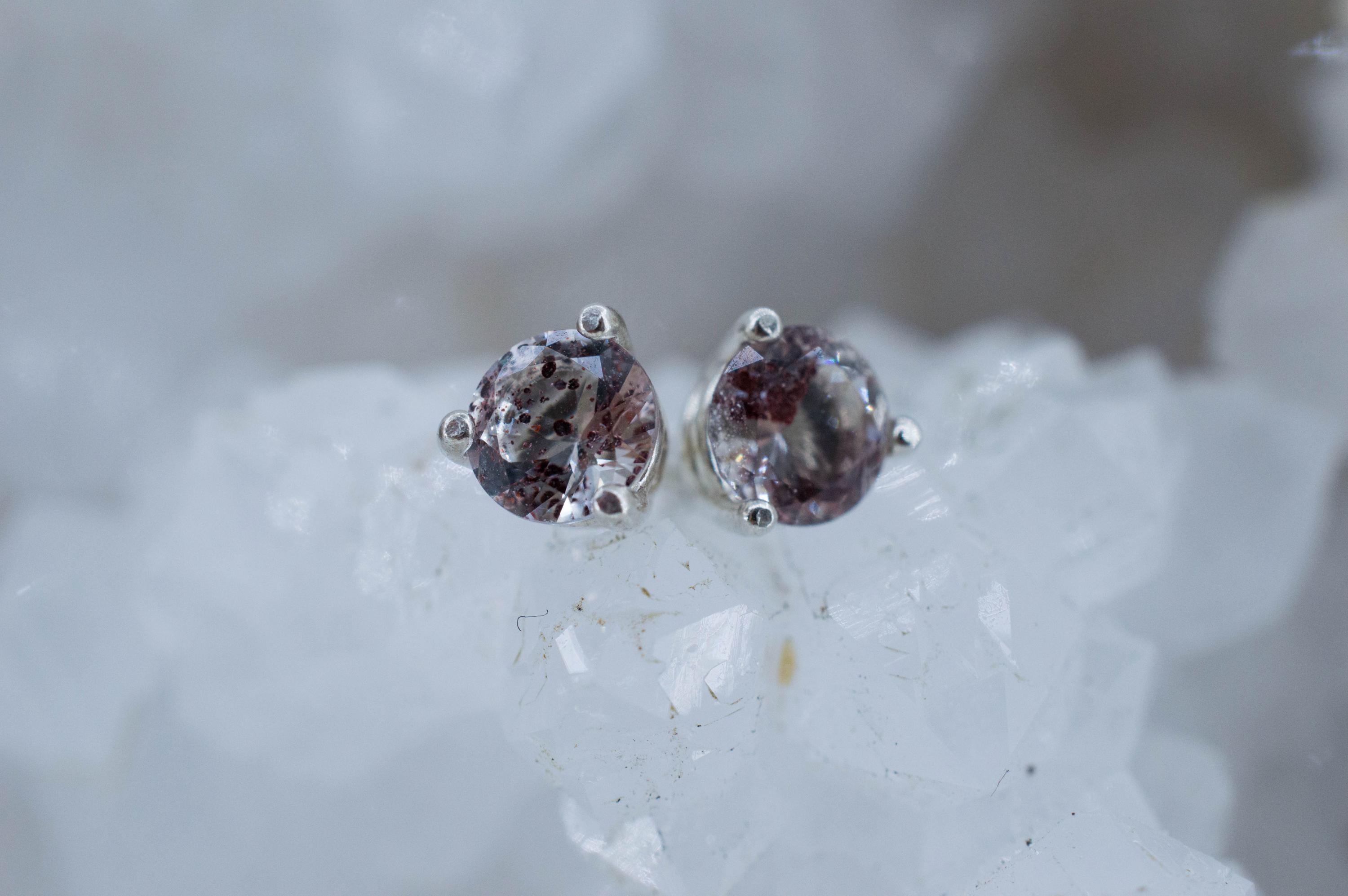 Hematite Quartz Earrings; Natural Untreated India Sunset Phantom Quartz; 0.885cts