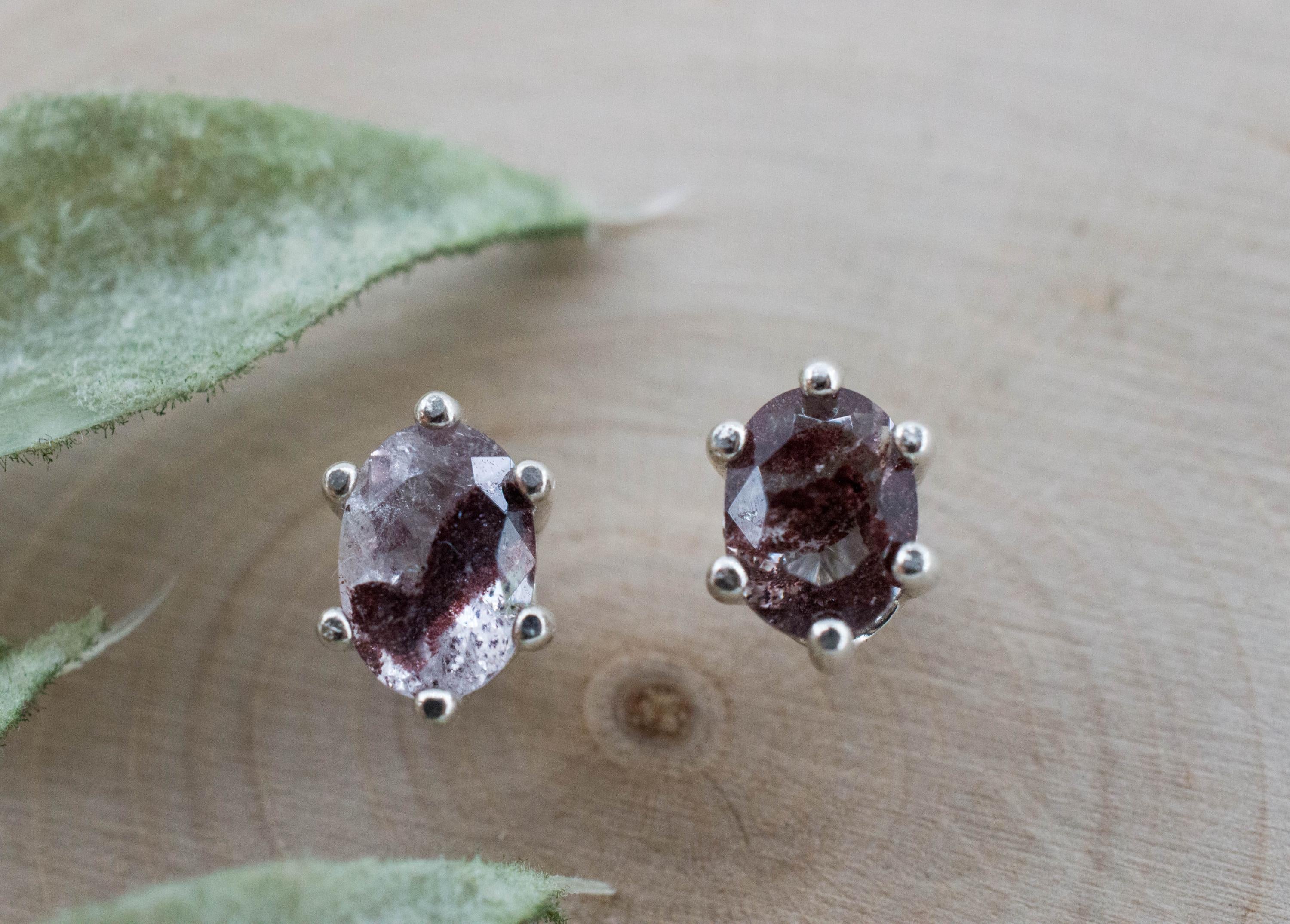 Hematite Quartz Earrings; Natural Untreated India Sunset Phantom Quartz; 1.005cts