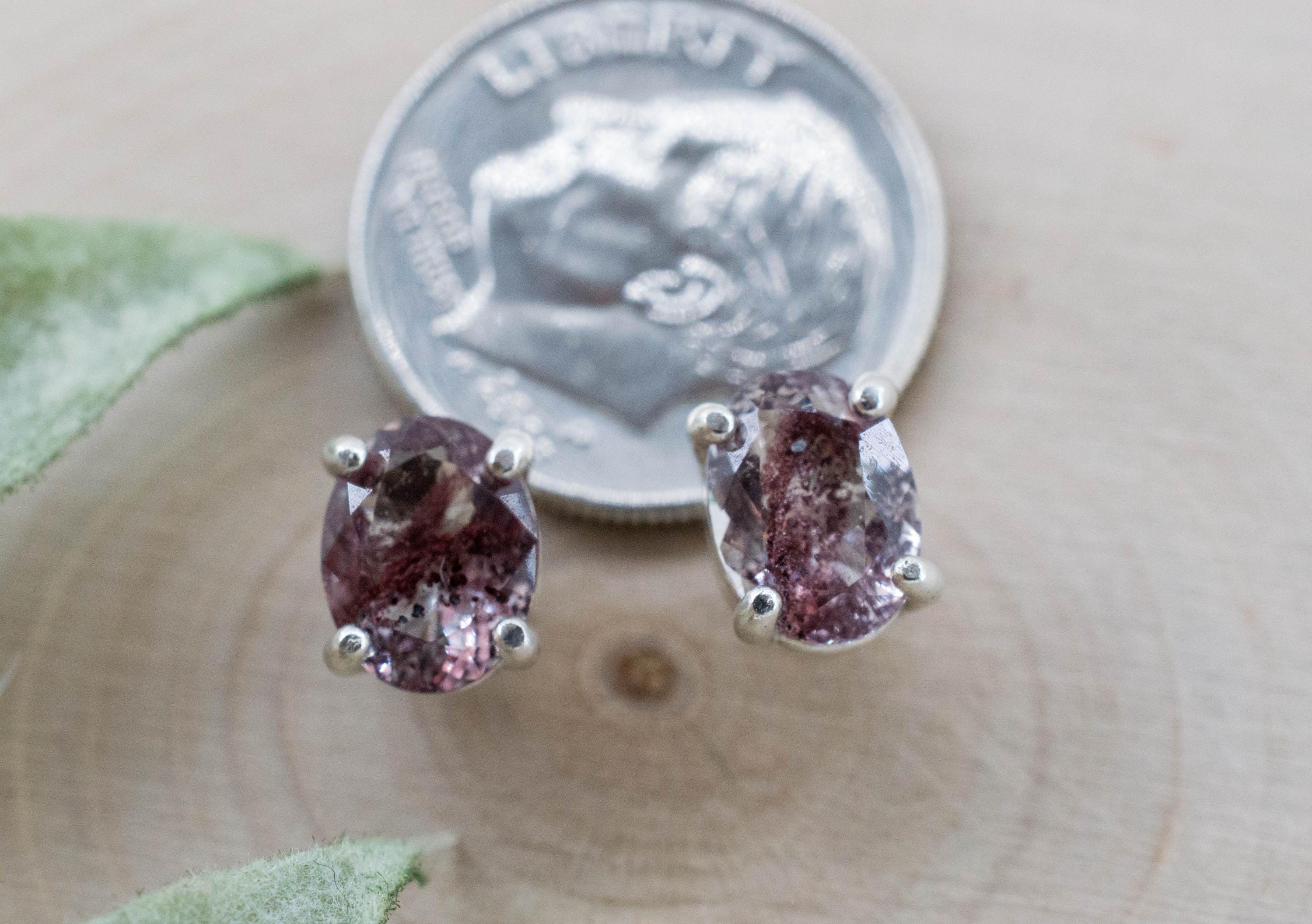 Hematite Quartz Earrings; Natural Untreated India Sunset Phantom Quartz; 1.770cts