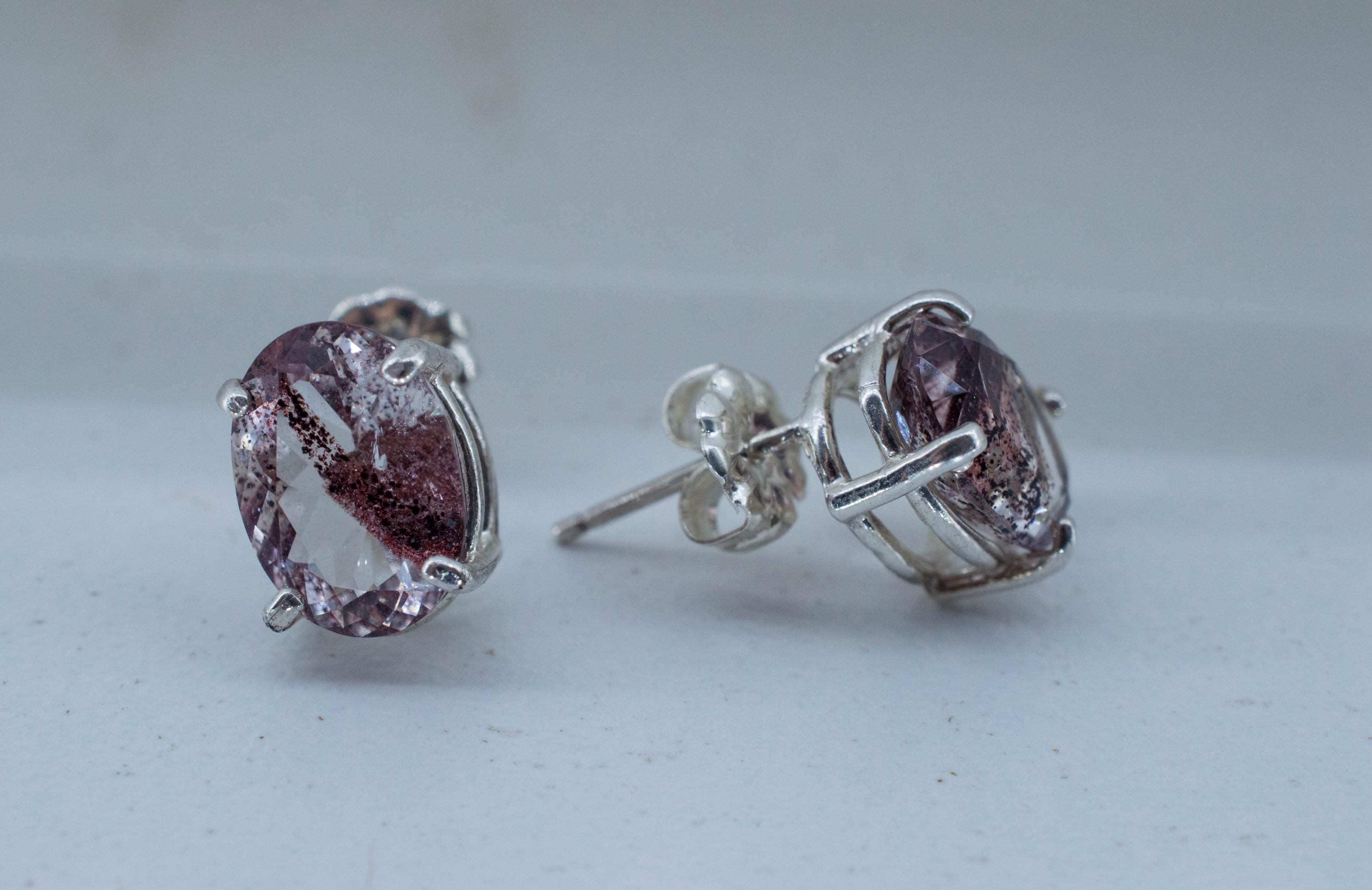 Hematite Quartz Earrings; Natural Untreated India Sunset Phantom Quartz; 4.100cts