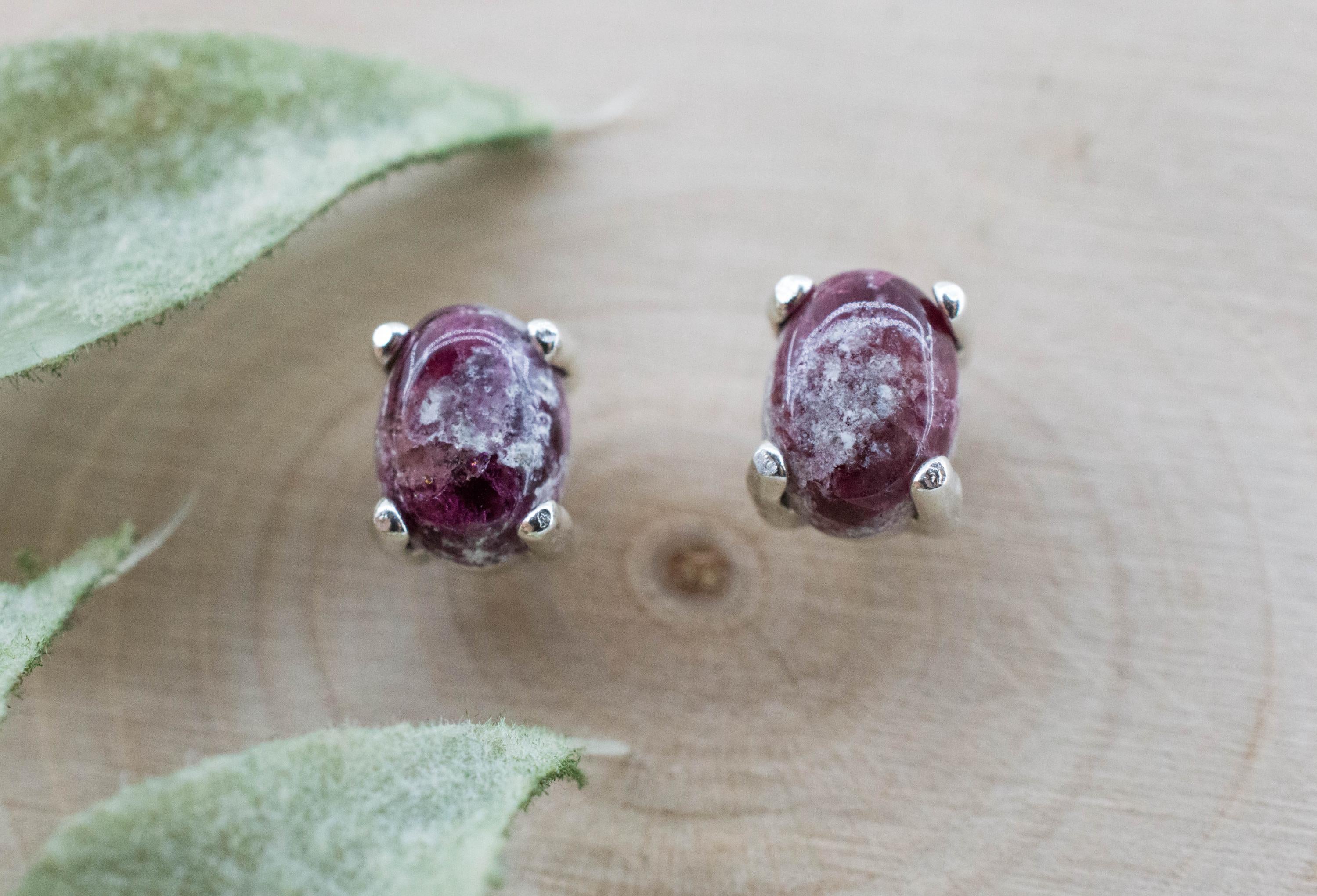 Red Beryl Earrings; Natural Untreated USA Bixbite in Matrix; 1.535cts
